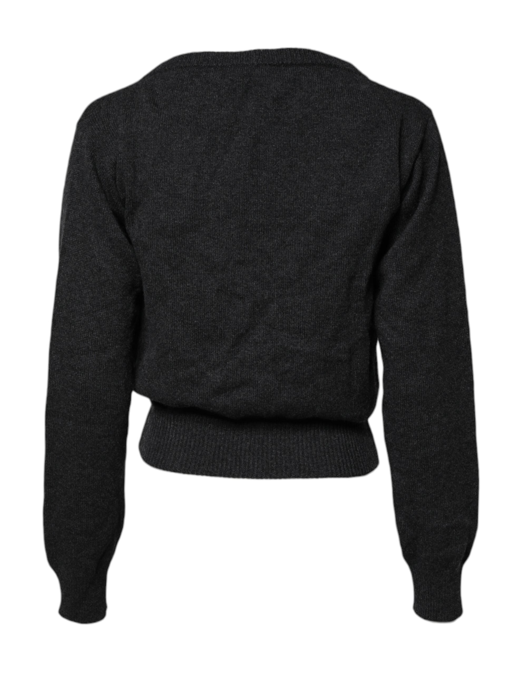 Dolce & Gabbana Grey Cashmere Deep V-neck Pullover Sweater Dolce & Gabbana