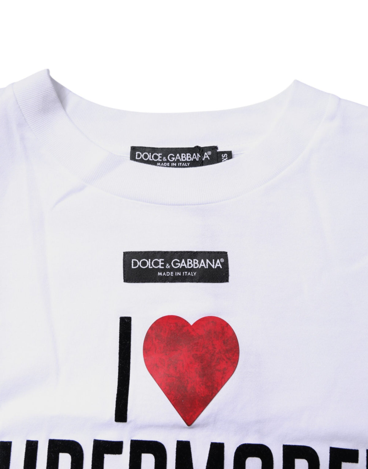 Dolce & Gabbana White Printed Round Neck Top Cotton T-shirt