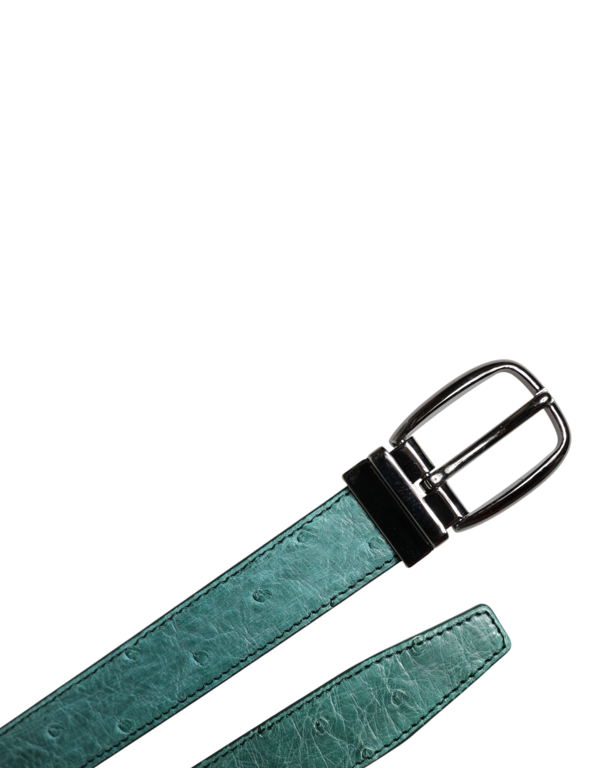 Dolce & Gabbana Green Leather Silver Tone Metal Buckle Belt Dolce & Gabbana