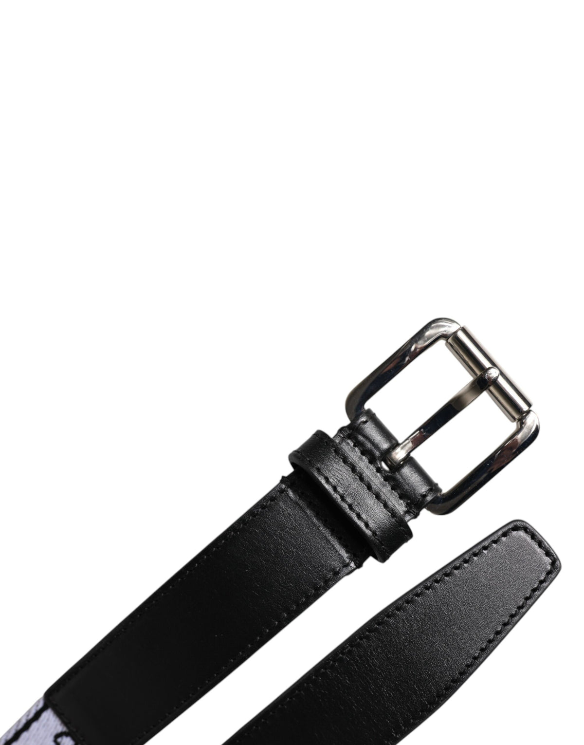 Dolce & Gabbana Black White Printed Metal Logo Buckle Belt