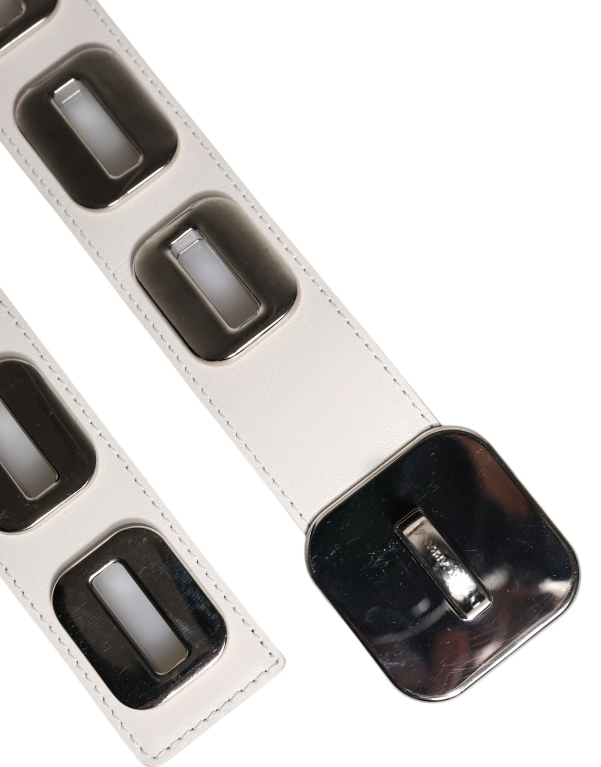 Dolce & Gabbana White Leather Gold Tone Rotating Buckle Belt