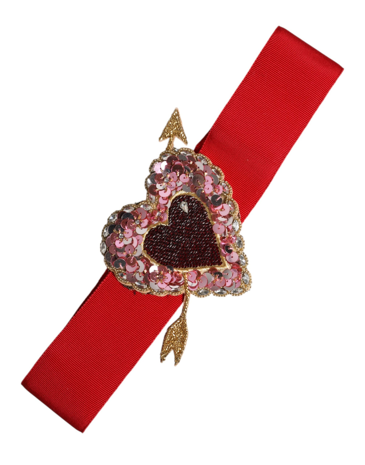 Dolce & Gabbana Red Stretch Wide Waist Heart Embellished Belt