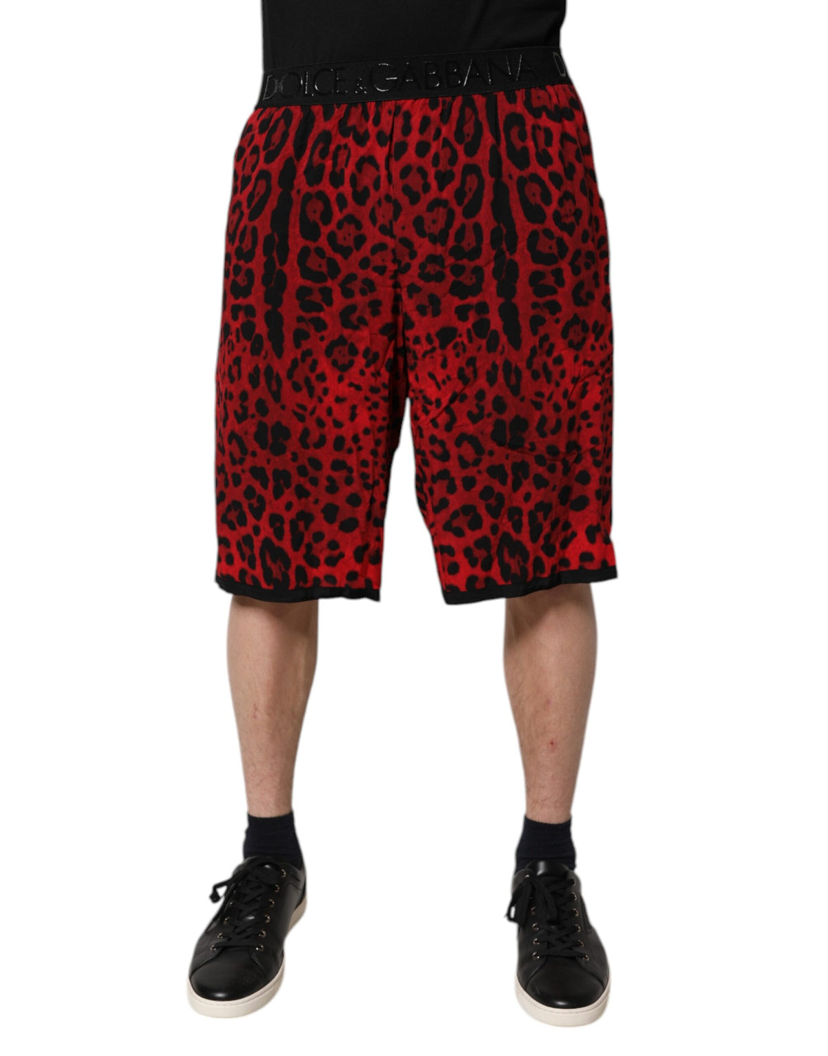 Dolce & Gabbana Red Leopard Print Viscose Bermuda Shorts