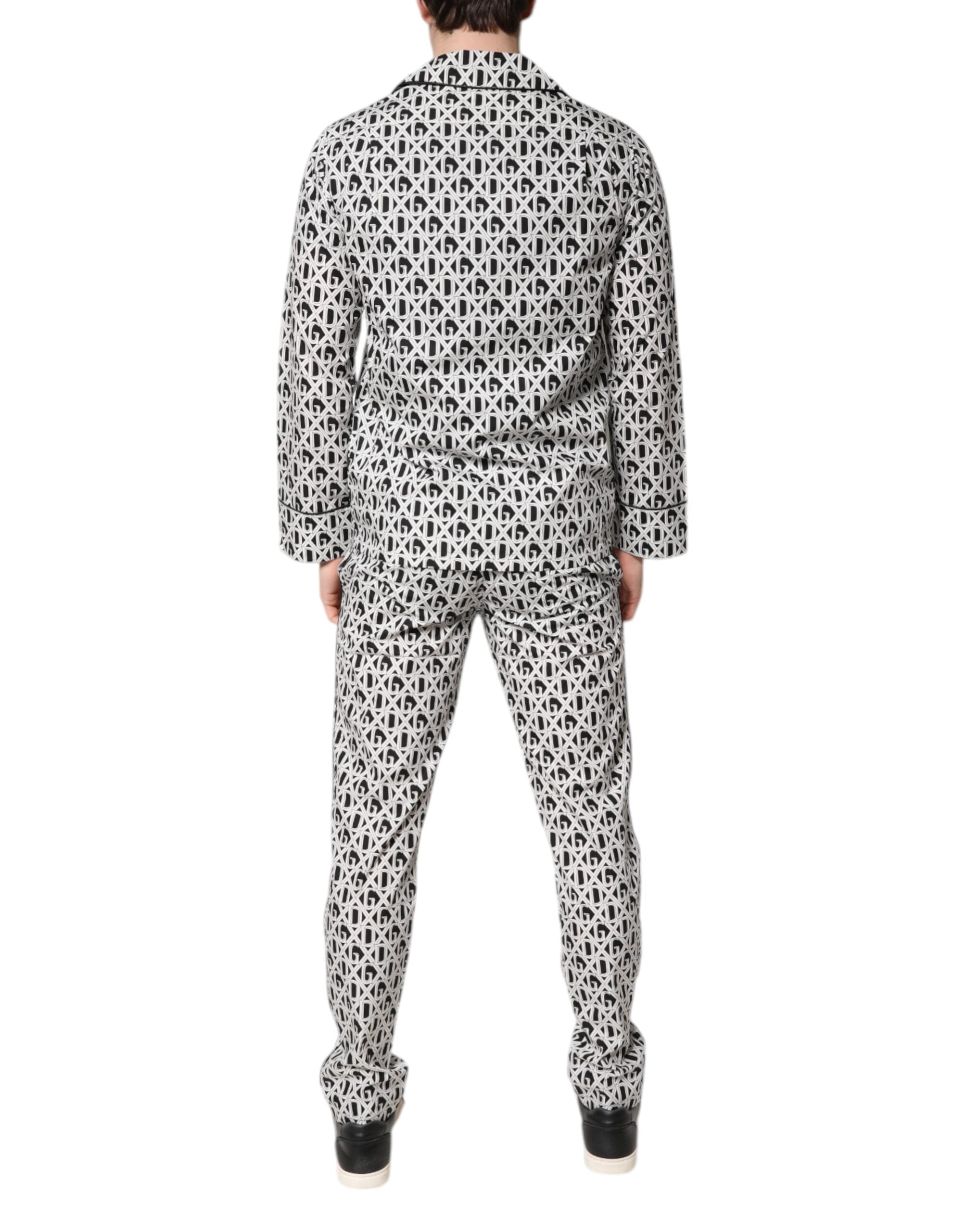 Dolce & Gabbana Black White DG Print Cotton Pajama Set Sleepwear Dolce & Gabbana