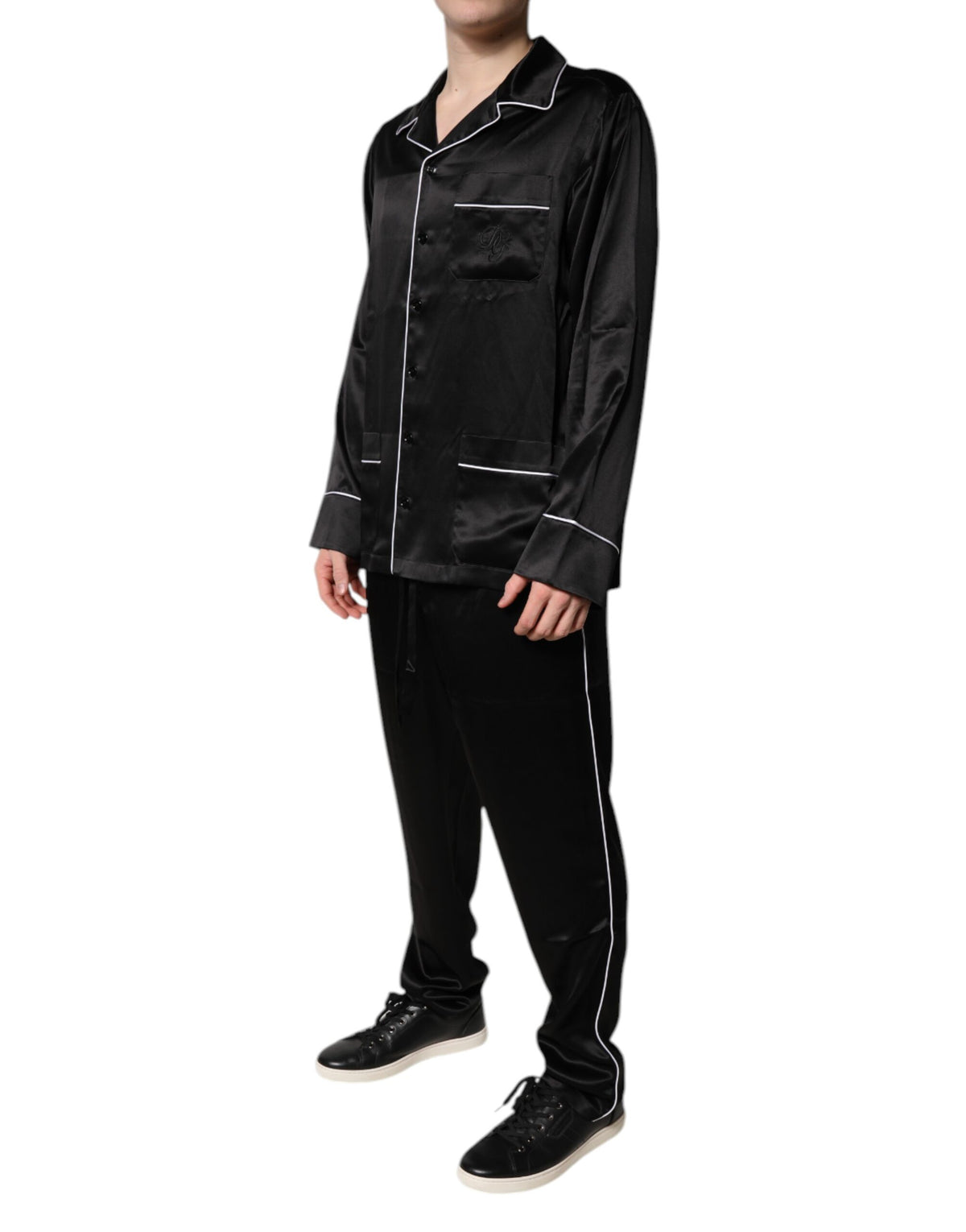 Dolce & Gabbana Black Silk Shirt Pants Pajama Set Sleepwear
