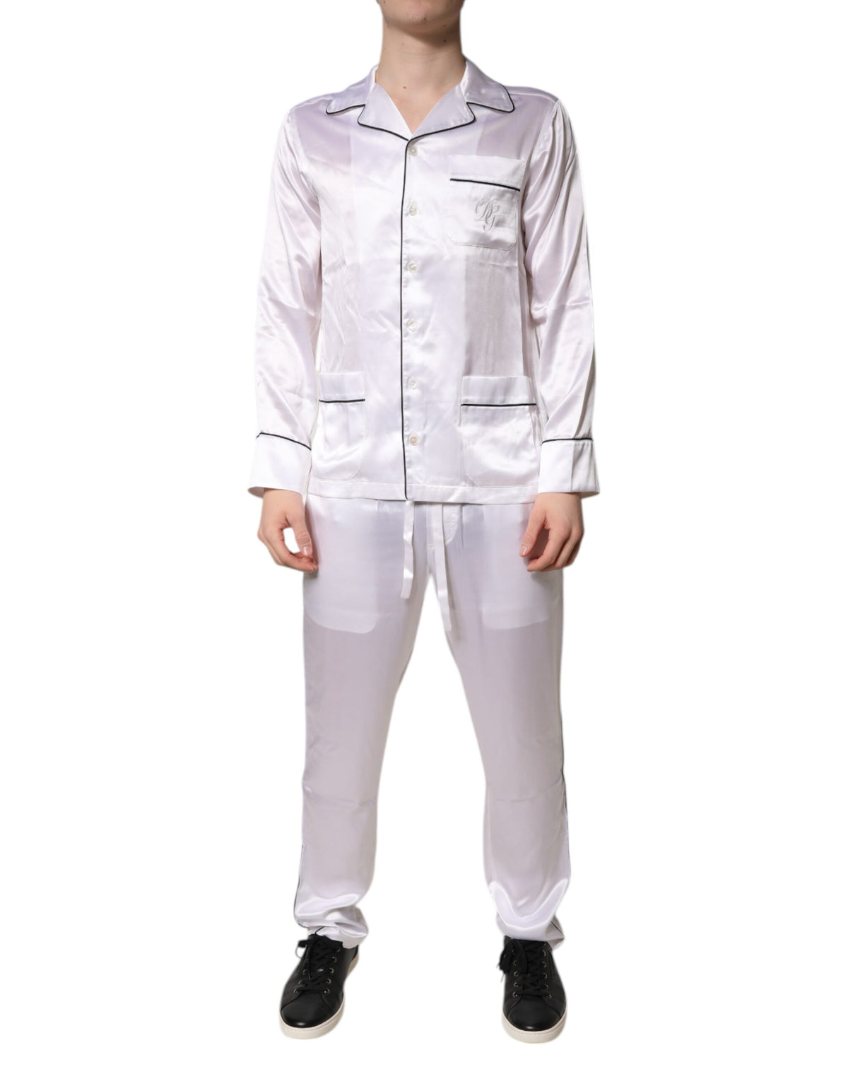 Dolce & Gabbana White Satin Silk Men Pajama Set Sleepwear