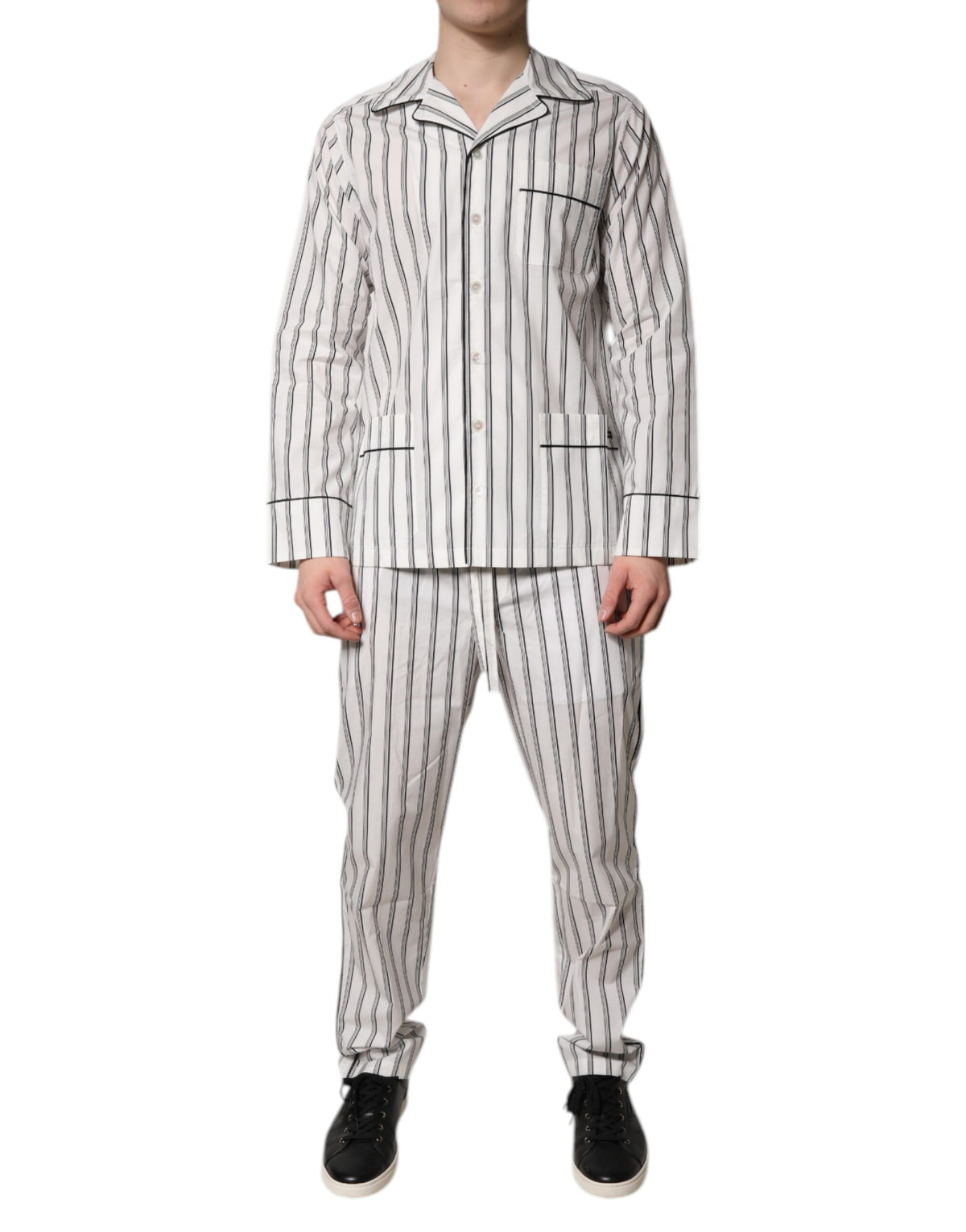 Dolce & Gabbana White Black Stripes Cotton Men Pajama Set Sleepwear