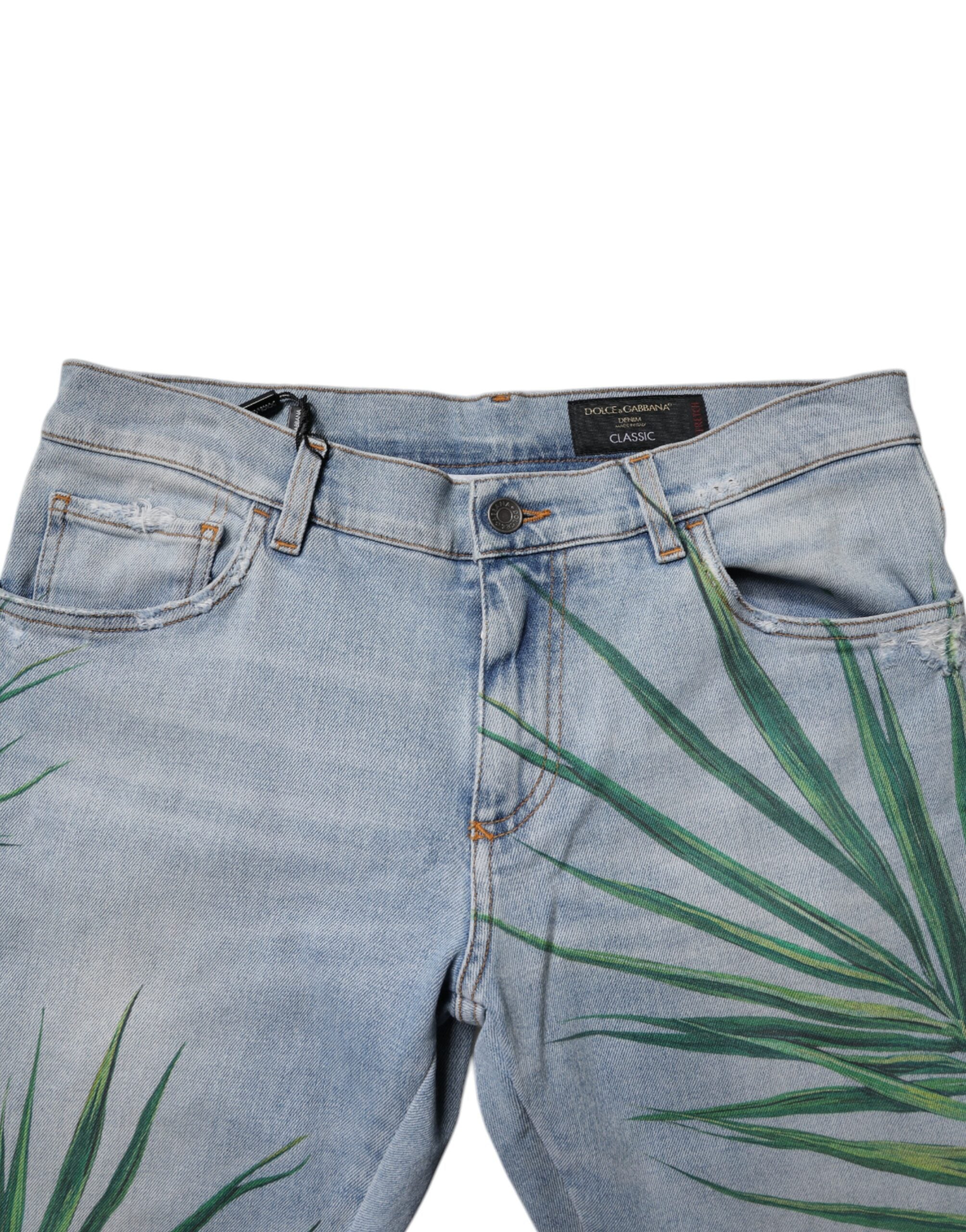 Dolce & Gabbana Light Blue Leaf Cotton Classic Men Denim Jeans Dolce & Gabbana