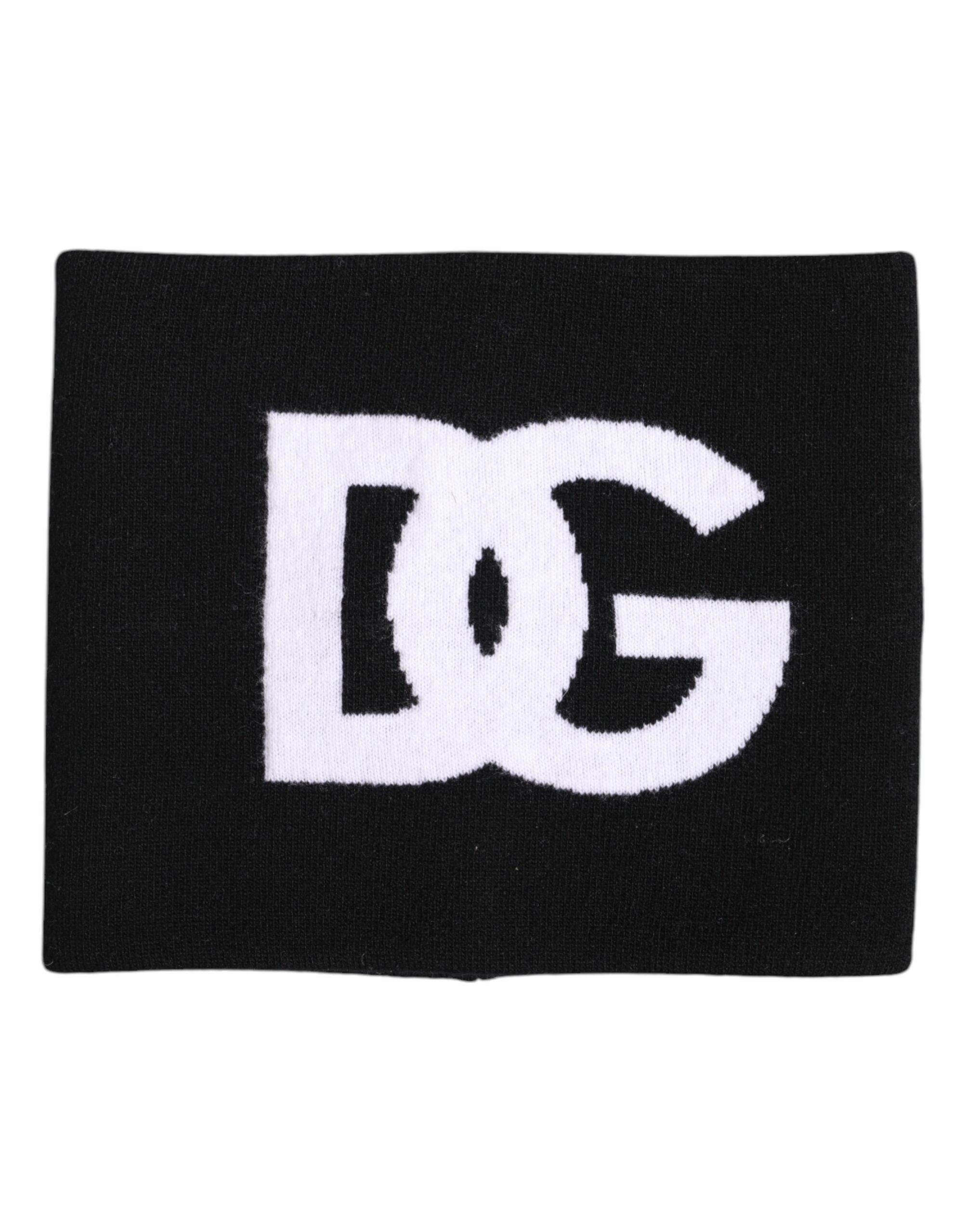 Dolce & Gabbana Black White Logo Print Knitted Neck Warmer Scarf Dolce & Gabbana