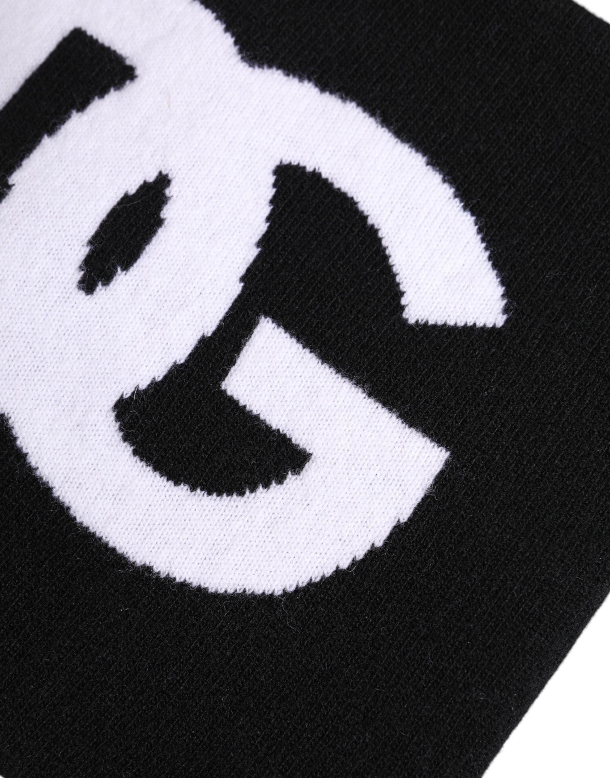 Dolce & Gabbana Black White Logo Print Knitted Neck Warmer Scarf Dolce & Gabbana
