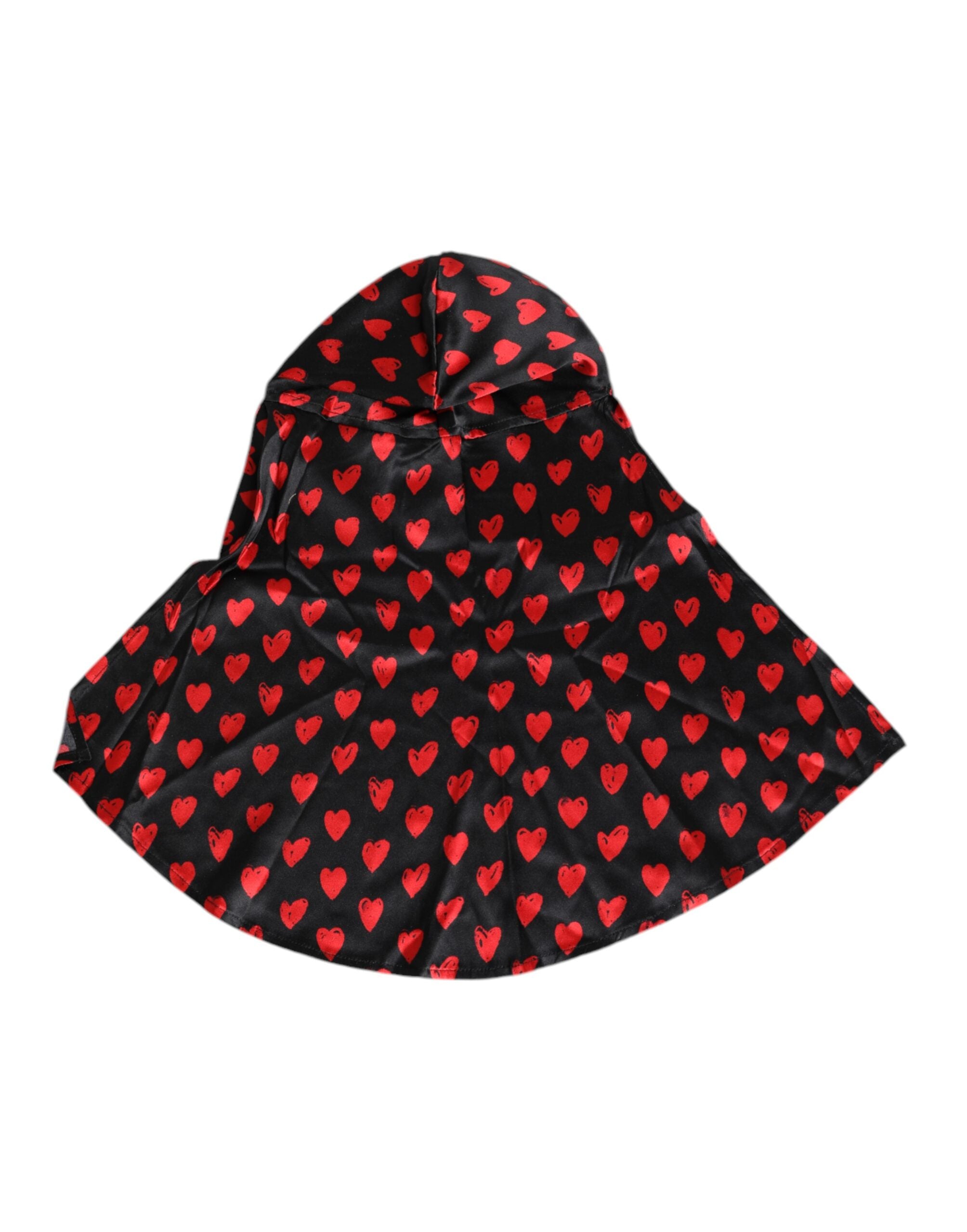 Dolce & Gabbana Black Red Hearts Polyester Hat Dolce & Gabbana