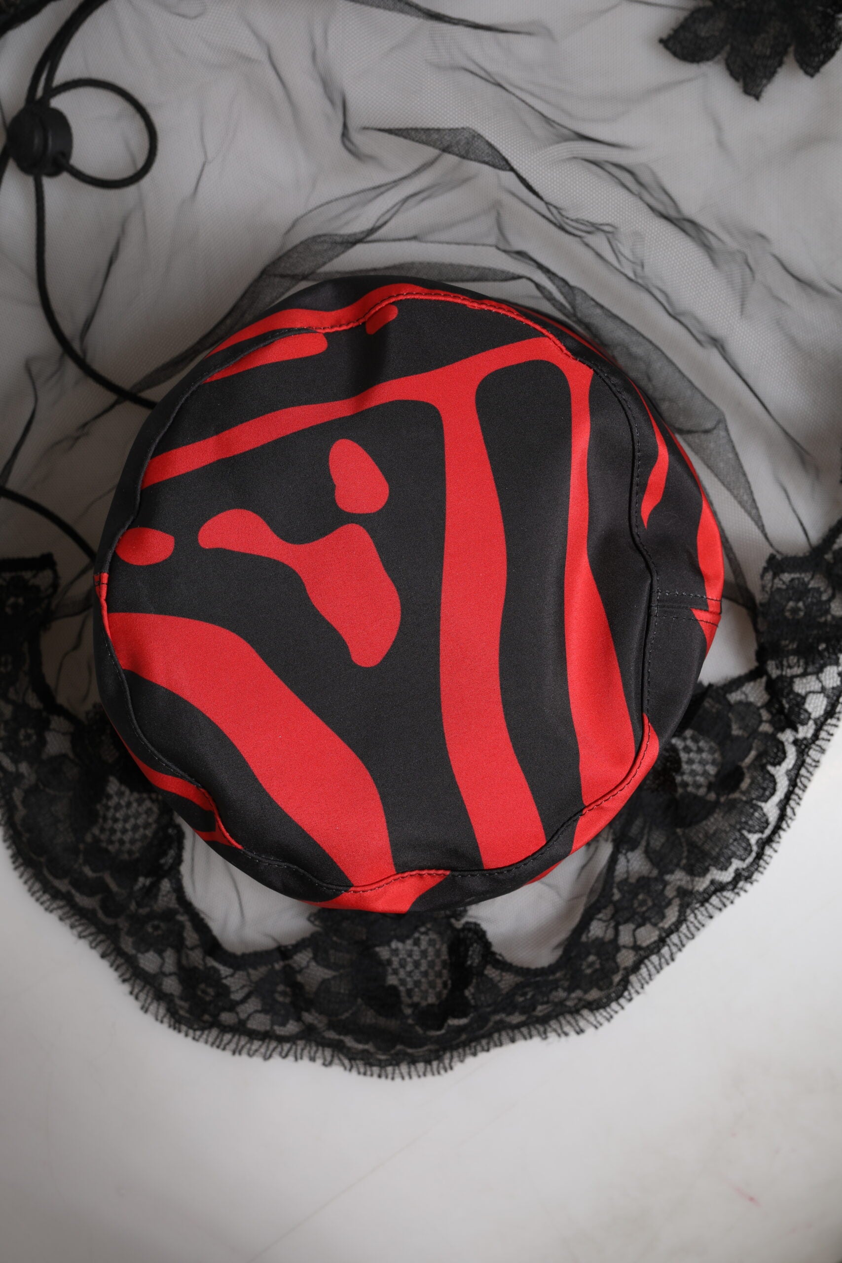 Dolce & Gabbana Black Red Stripes Lace Tulle Bucket Hat Dolce & Gabbana