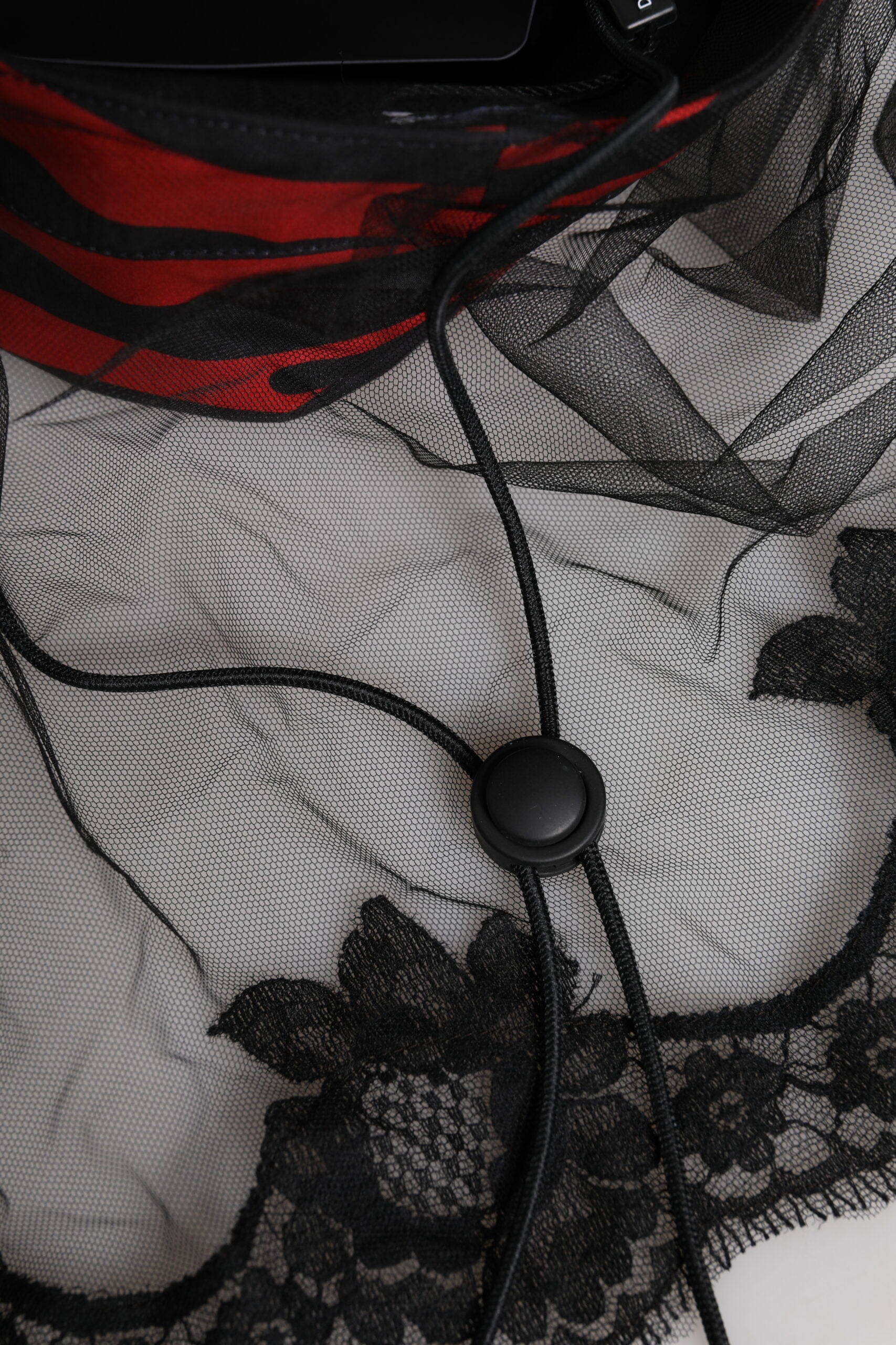 Dolce & Gabbana Black Red Stripes Lace Tulle Bucket Hat Dolce & Gabbana