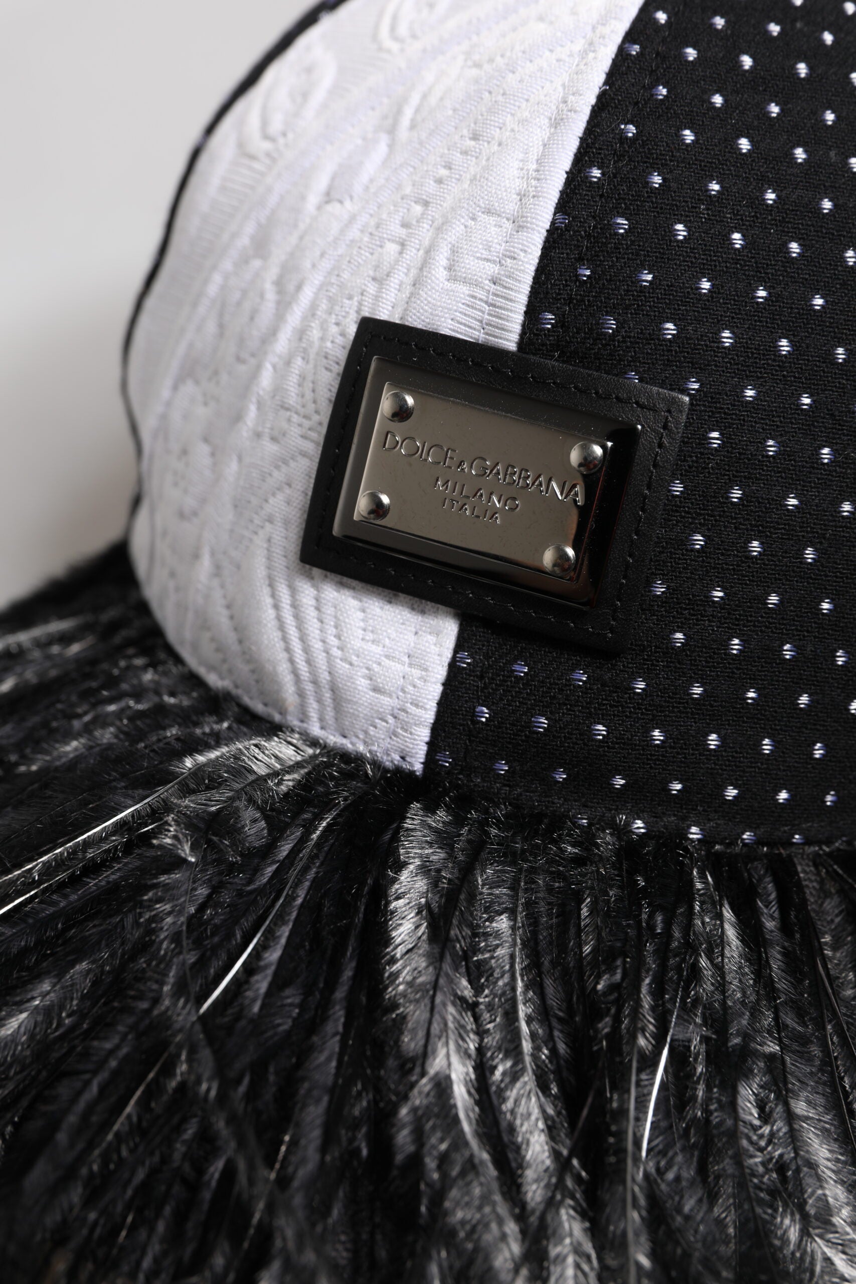 Dolce & Gabbana White Black Polka Dot Feathers Baseball Cap Dolce & Gabbana