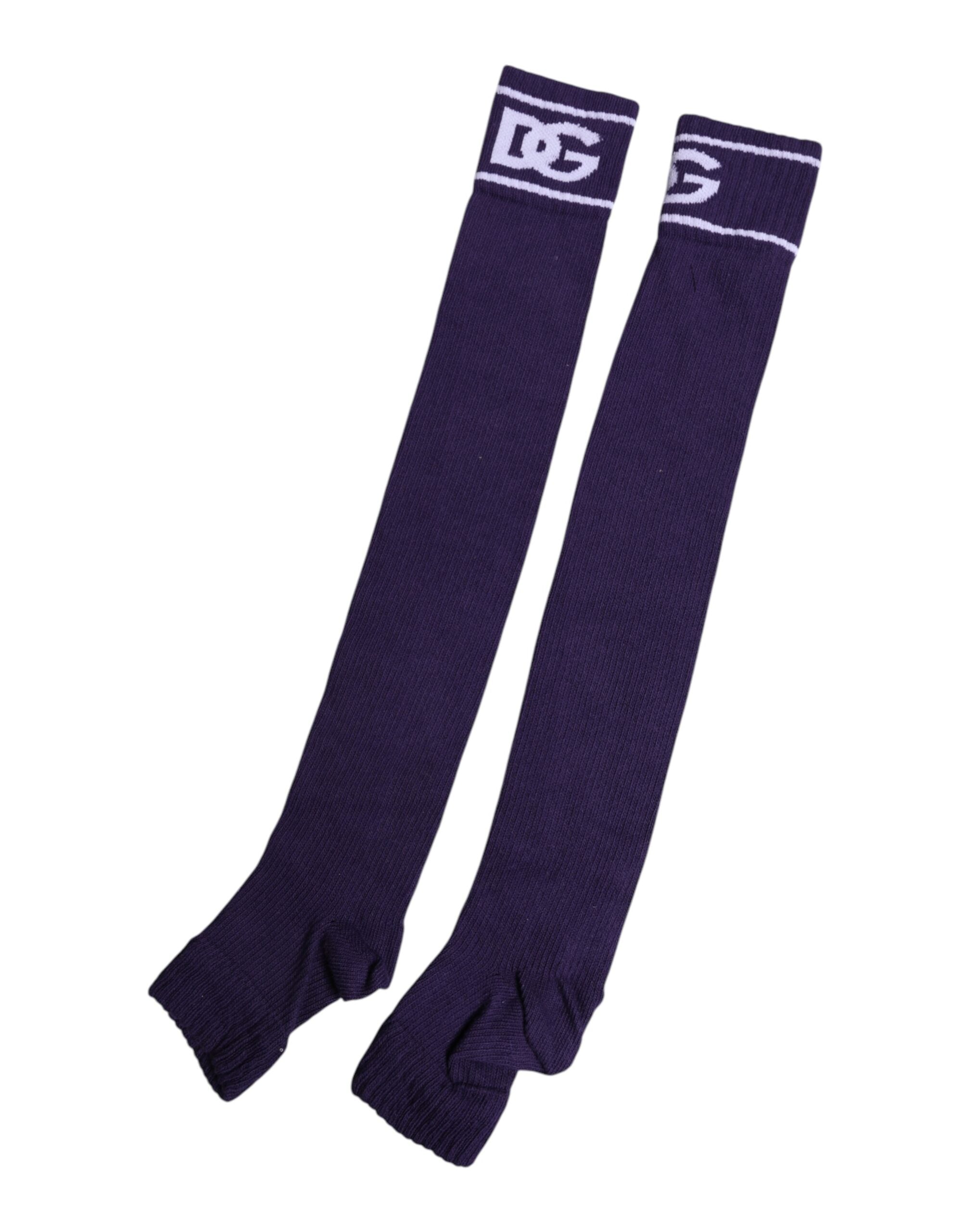 Dolce & Gabbana Purple Cotton DG Logo Print Open Toe Socks Dolce & Gabbana