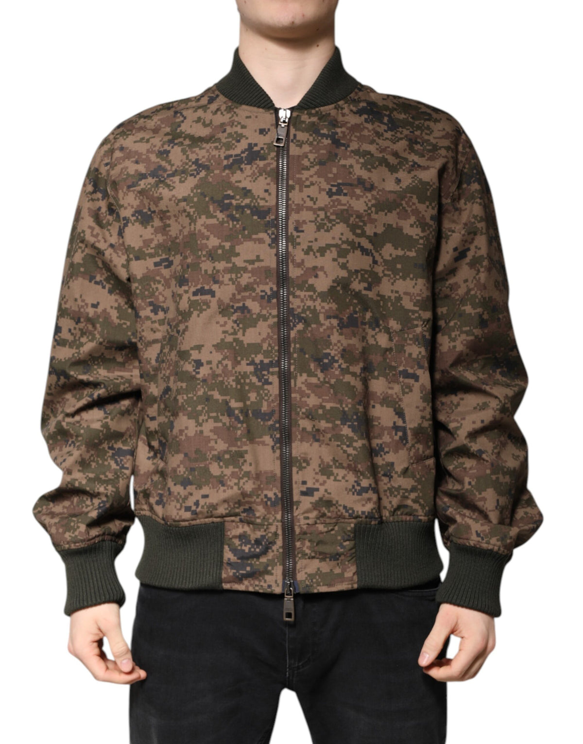 Dolce & Gabbana Brown Camouflage Bomber Full Zip Jacket