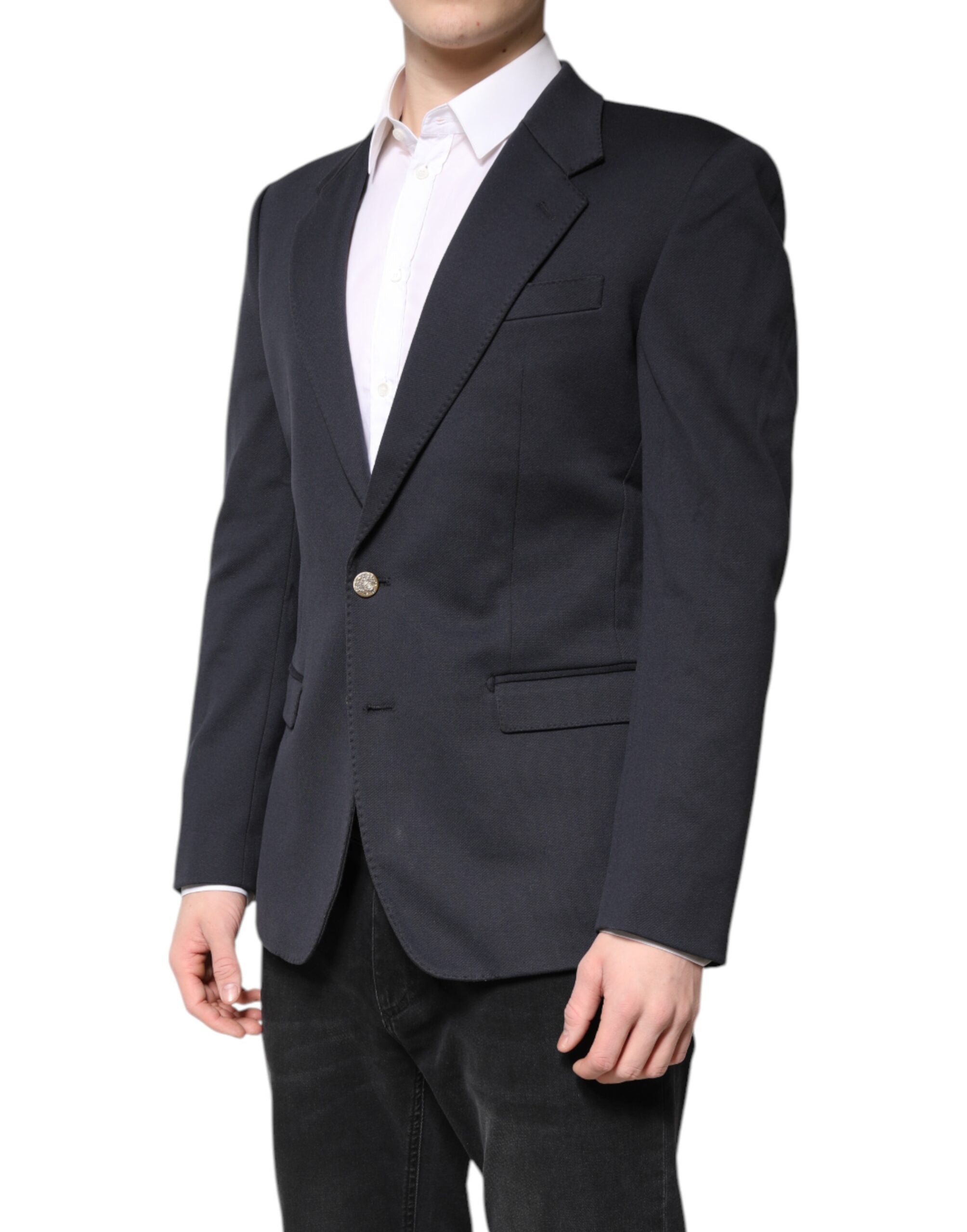 Dolce & Gabbana Dark Blue Cotton Men Jacket Coat Suit Blazer Dolce & Gabbana