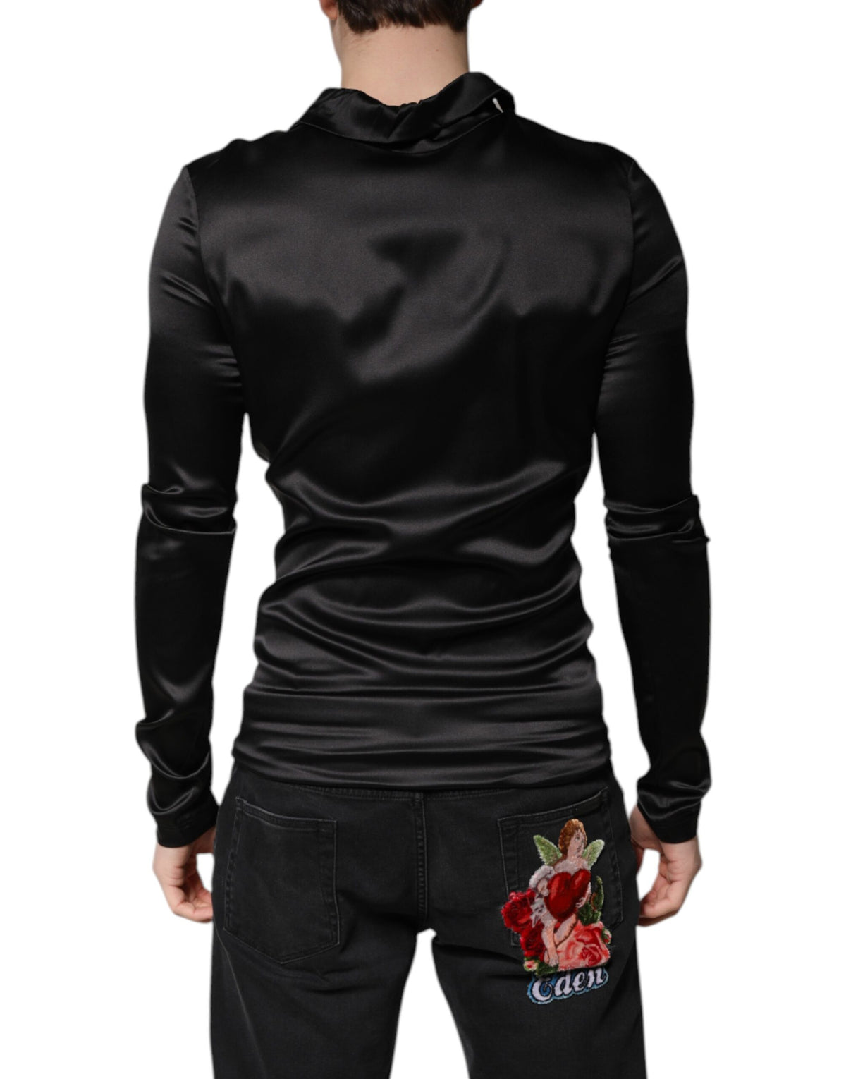 Dolce & Gabbana Black Silk Turtleneck Men Pullover Sweater