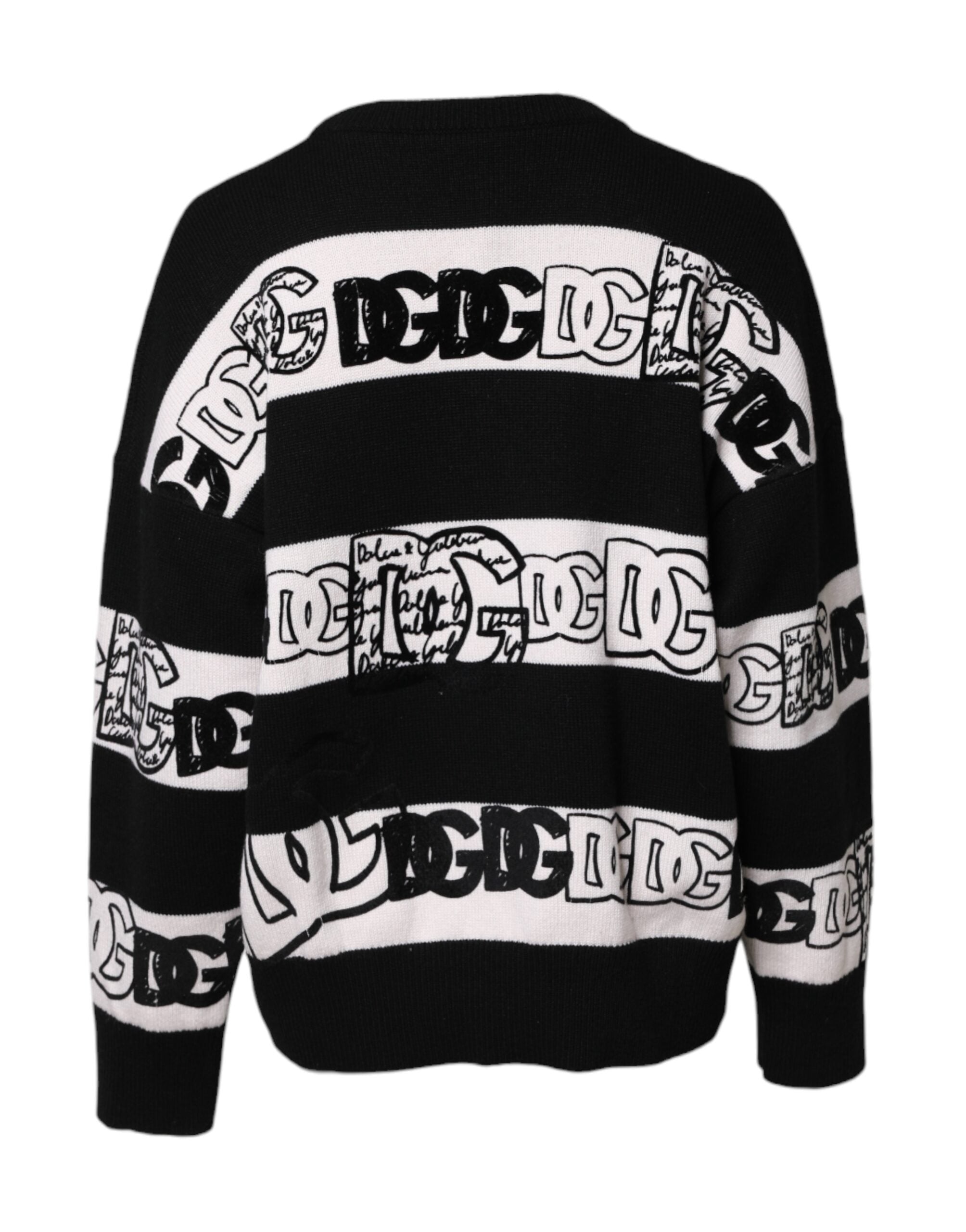 Dolce & Gabbana Black White Logo Print Wool Pullover Sweater Dolce & Gabbana