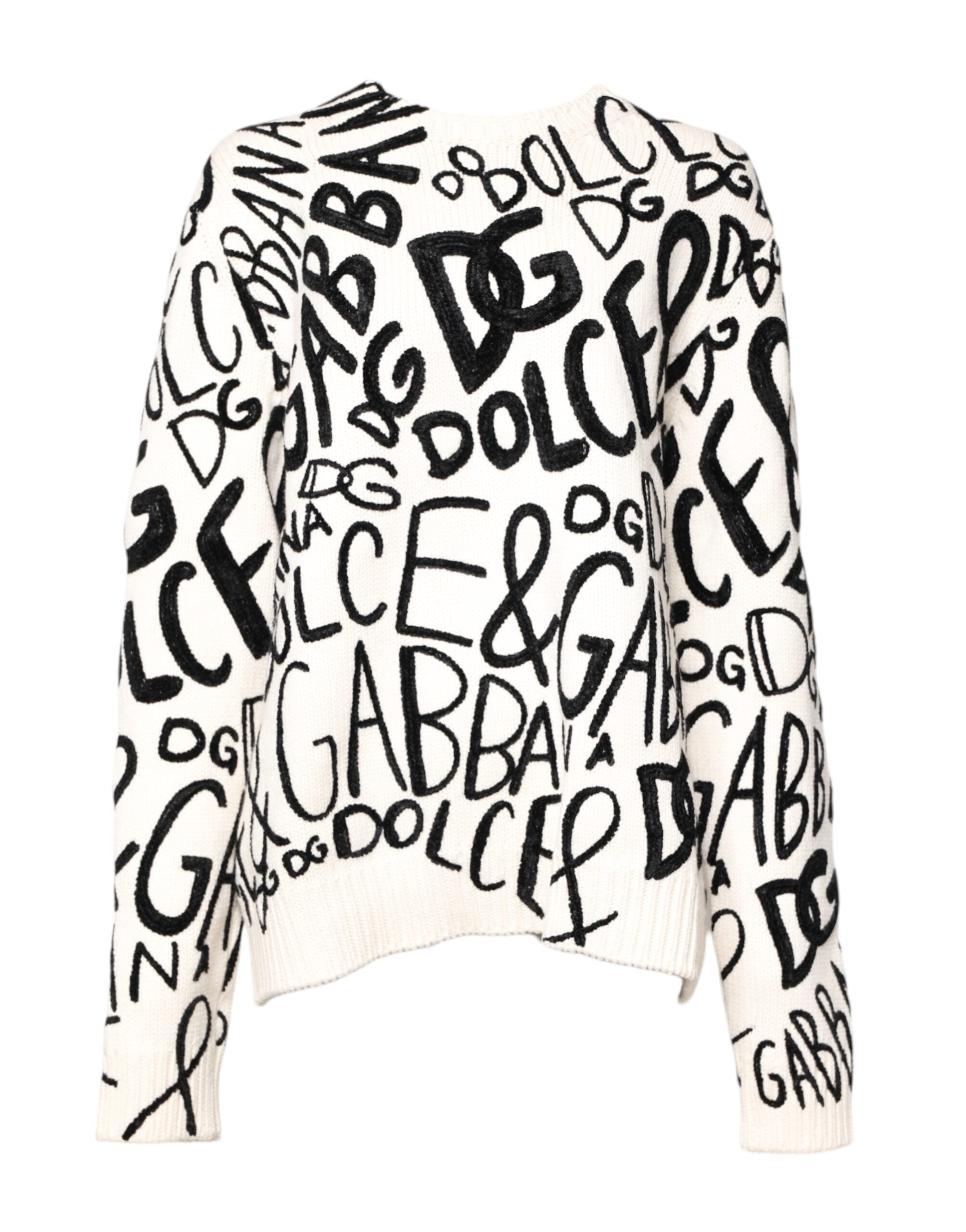 Dolce & Gabbana White Black Logo Print Women Pullover Sweater Dolce & Gabbana
