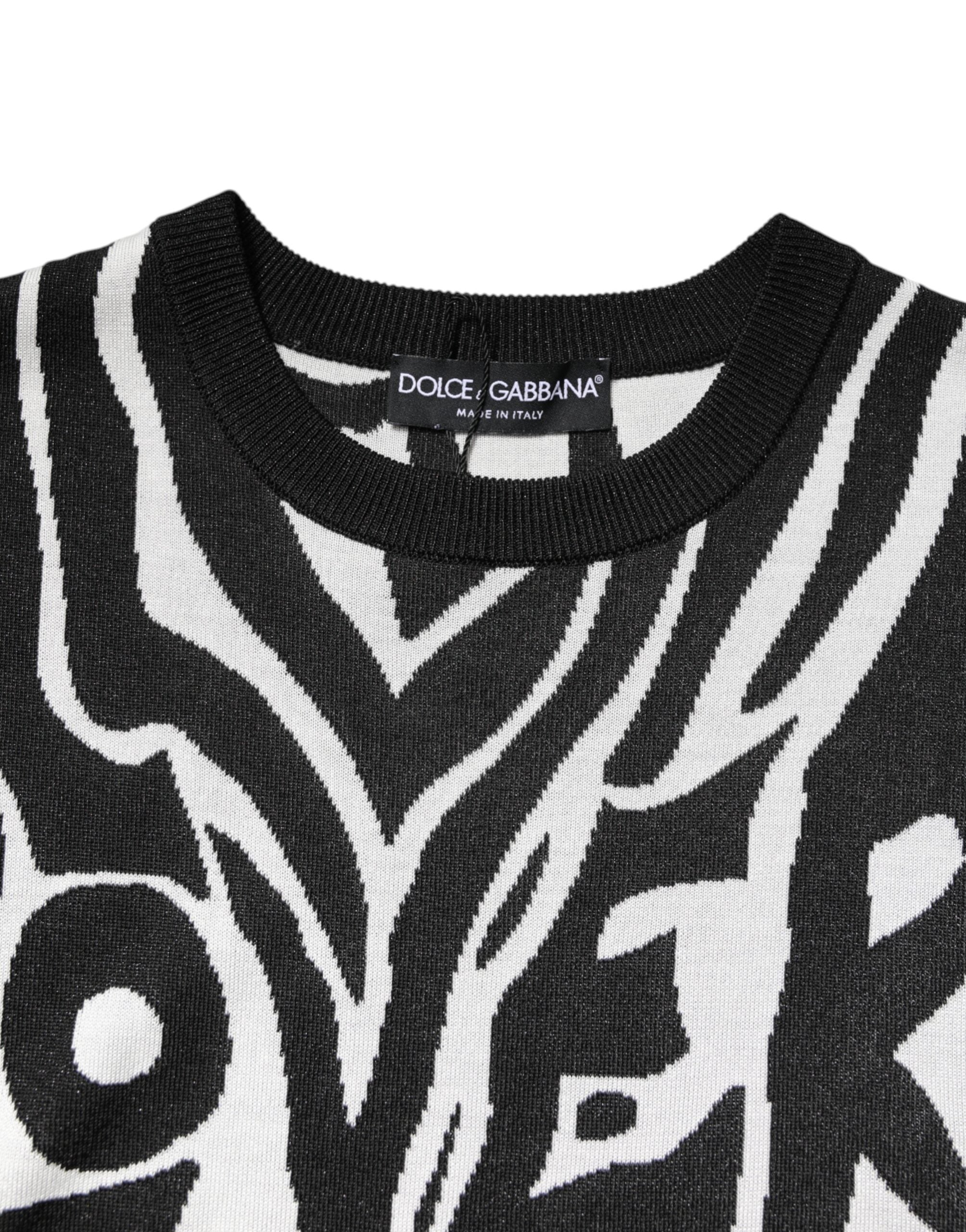 Dolce & Gabbana Black White Print Women Pullover Sweater Dolce & Gabbana