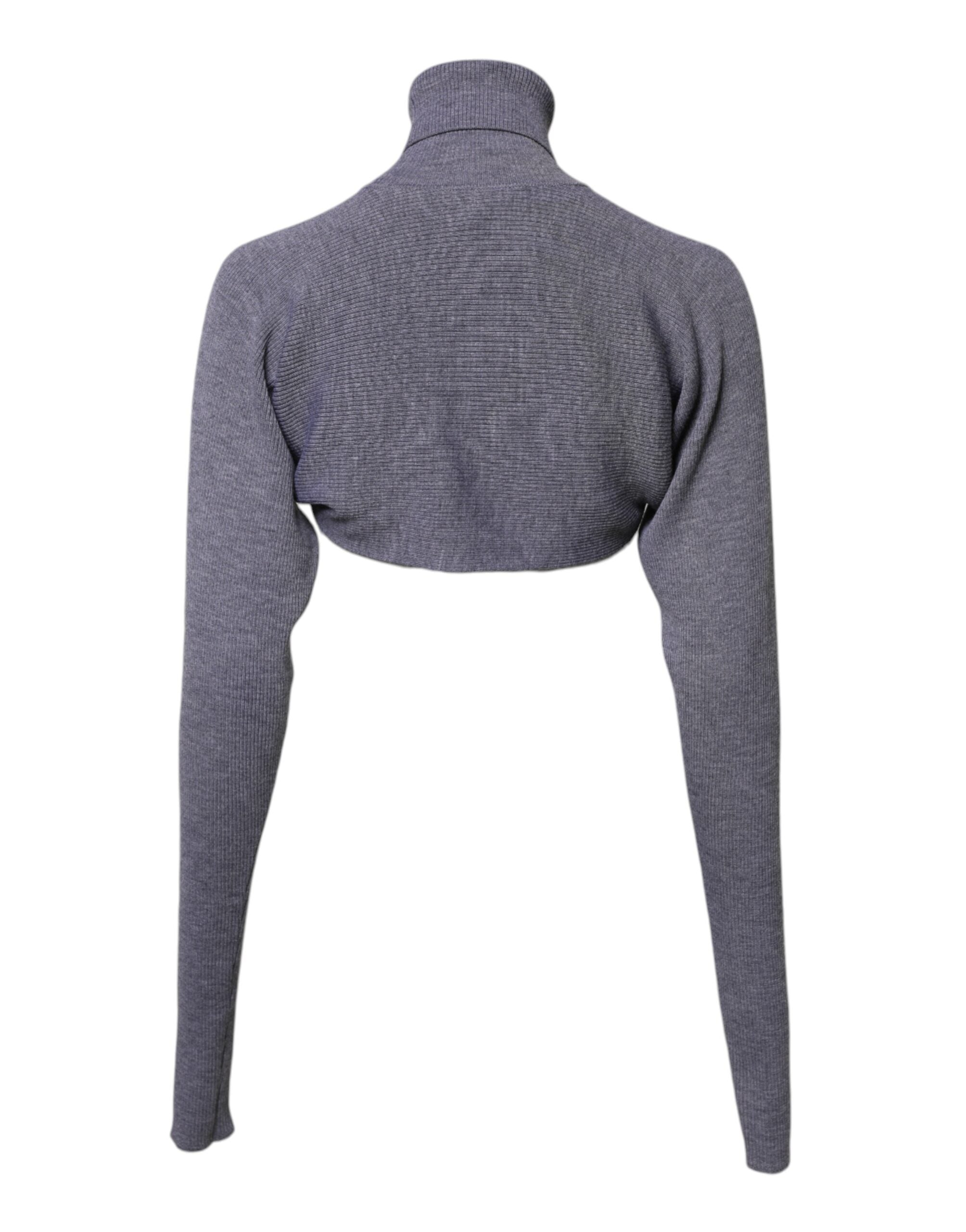 Dolce & Gabbana Gray Wool Knit Turtleneck Cropped Top Sweater Dolce & Gabbana