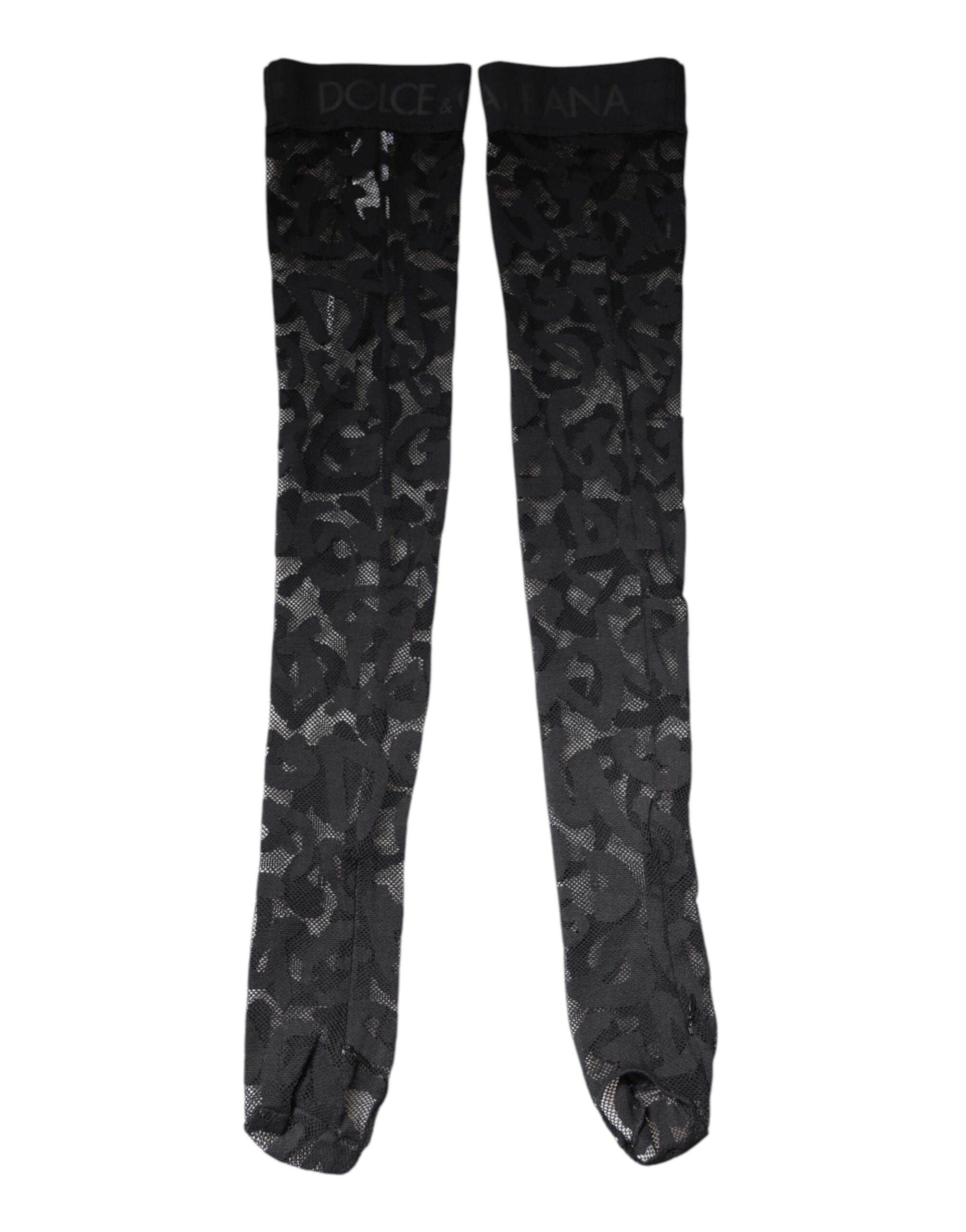 Dolce & Gabbana Black Floral Lace Cotton Stretch Stockings Socks Dolce & Gabbana