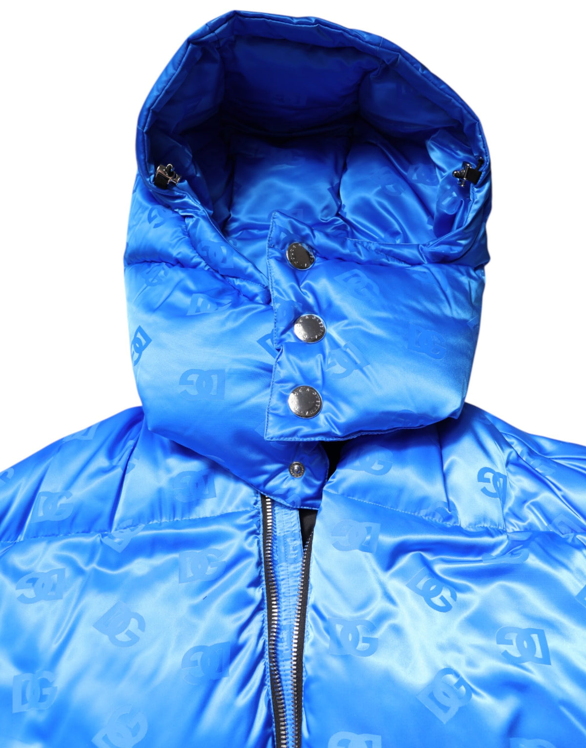 Dolce & Gabbana Blue Logo Full Zip Hooded Quilted Jacket