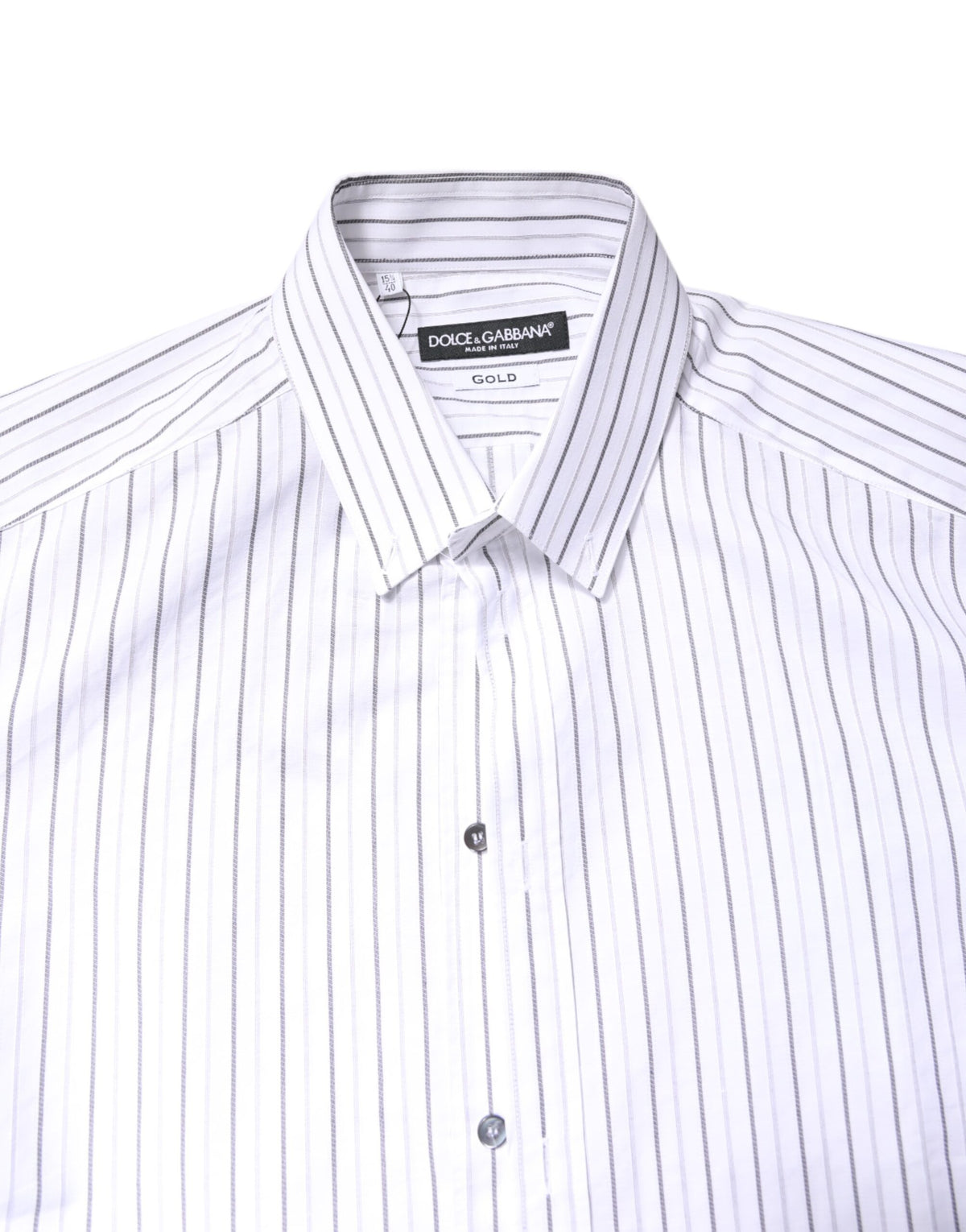 Dolce & Gabbana White Stripes Cotton GOLD Formal Dress Shirt