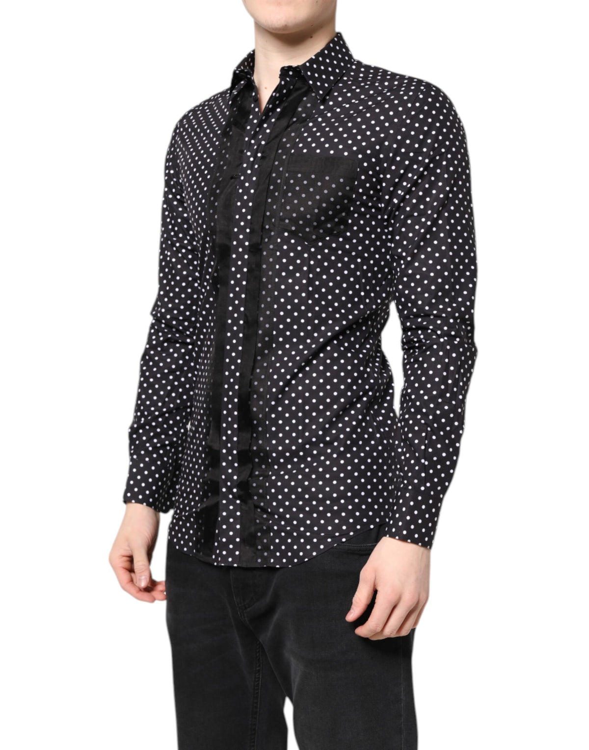Dolce & Gabbana Black Polka Dot Long Sleeves Gold Formal Shirt