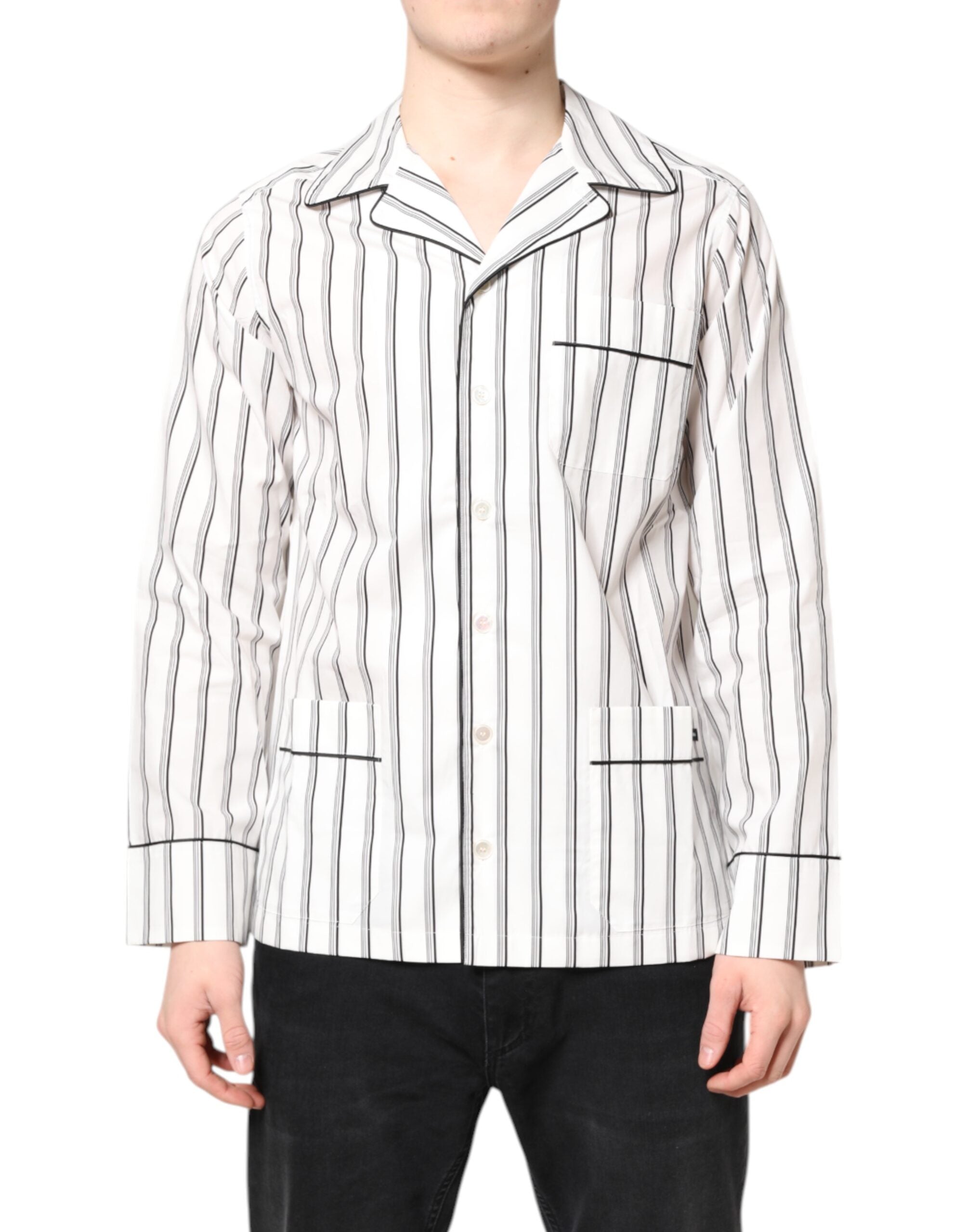 Dolce & Gabbana White Stripes Lounge Pajama Sleepwear Shirt Dolce & Gabbana