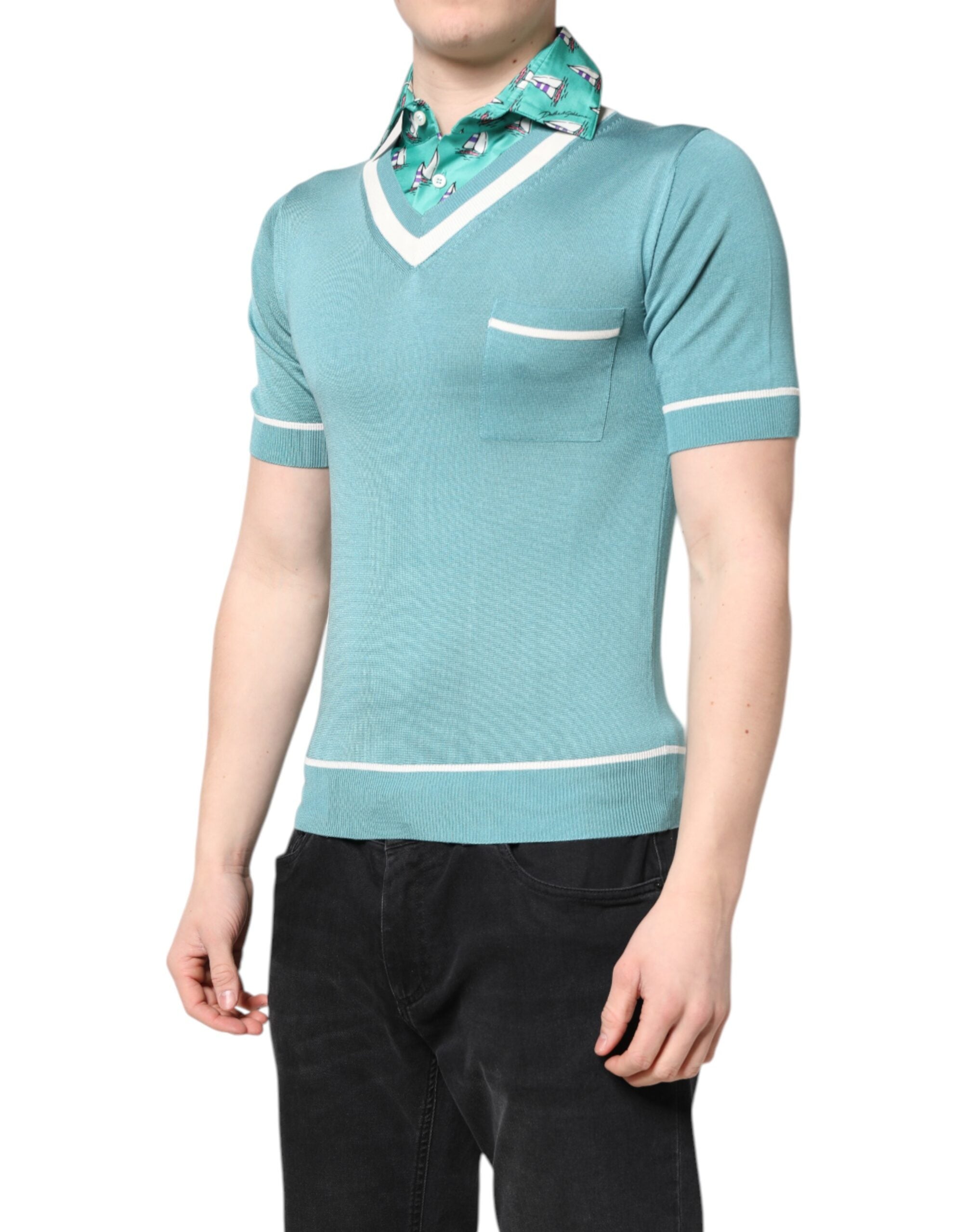 Dolce & Gabbana Green Printed Collared Short Sleeve T-shirt Dolce & Gabbana