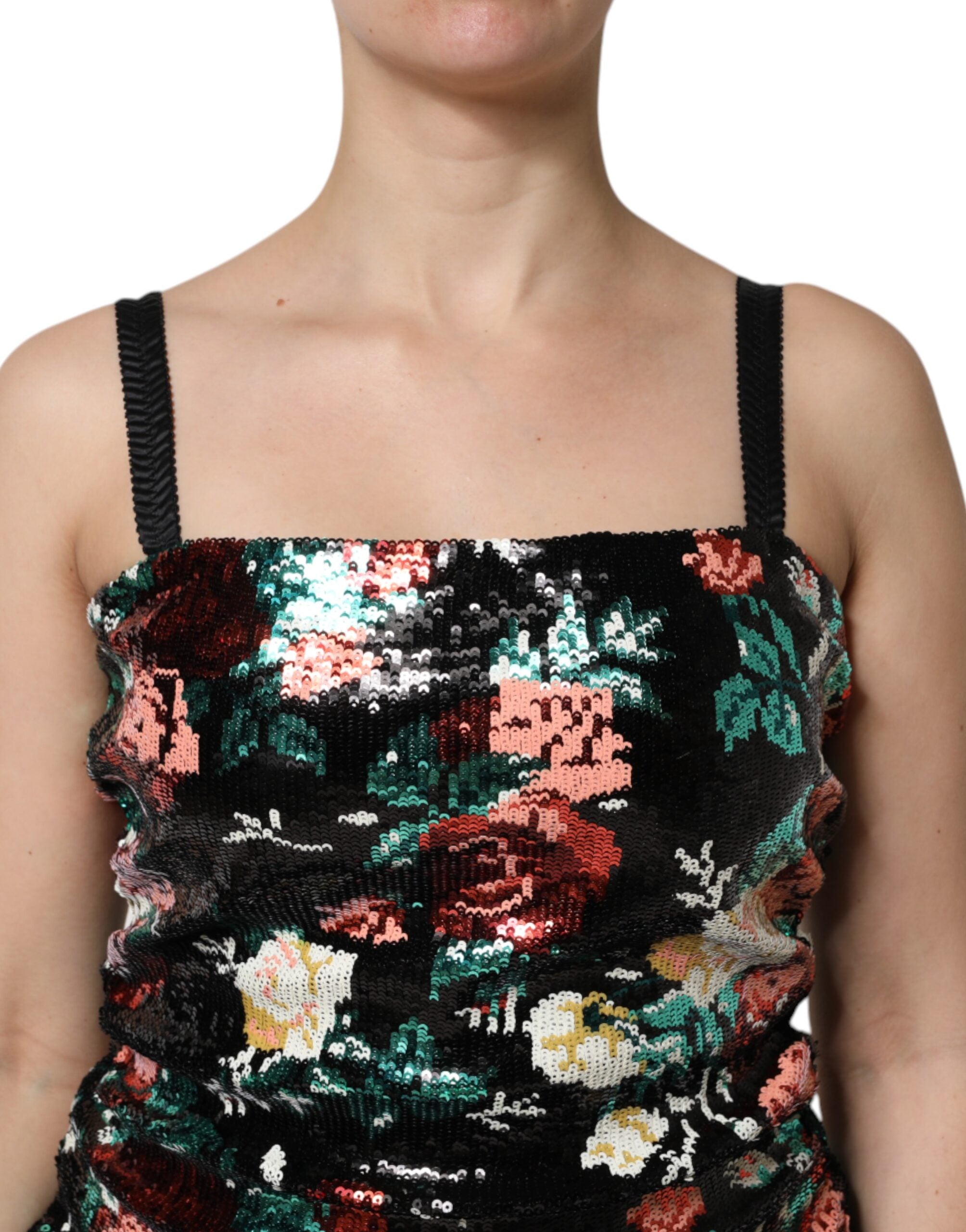 Dolce & Gabbana Black Floral Sequin Sleeveless Sheath Dress Dolce & Gabbana