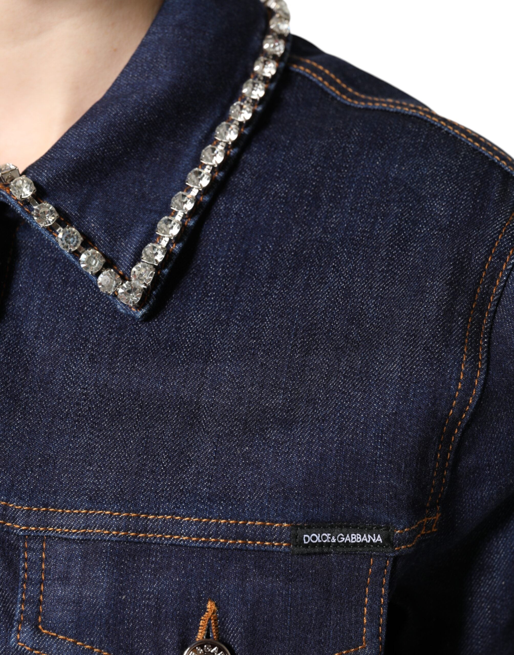 Dolce & Gabbana Blue Denim Cotton Crystal Embellished Jacket Dolce & Gabbana