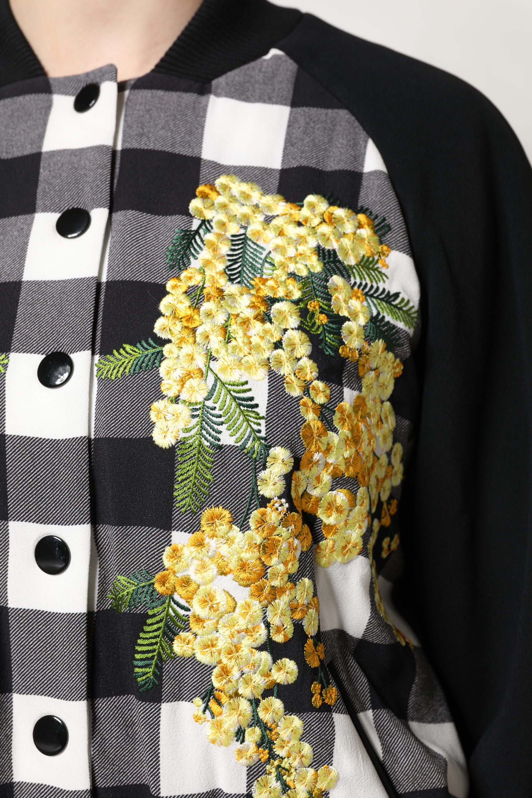 Dolce & Gabbana Black White Check Floral Button Down Jacket Dolce & Gabbana
