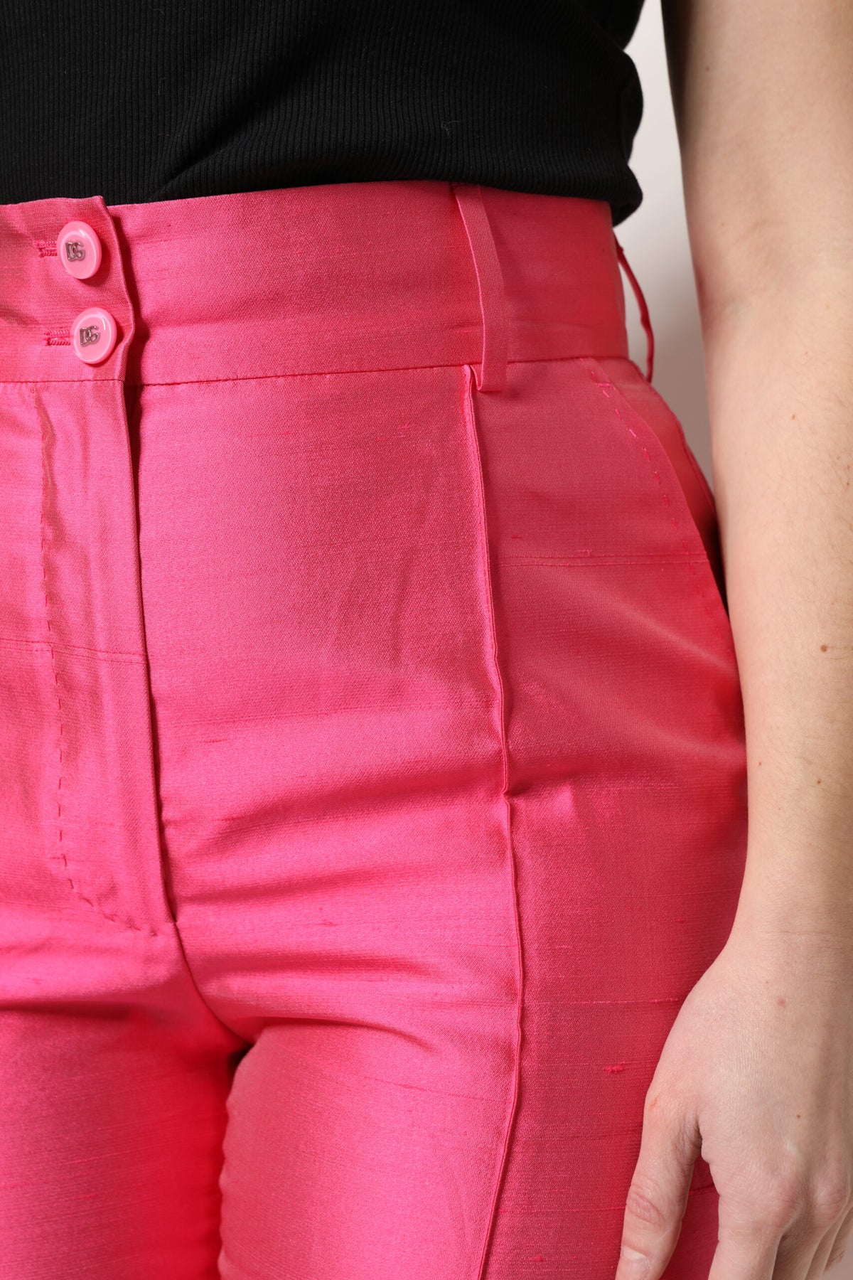Dolce & Gabbana Pink Silk High Waist Tapered Pants
