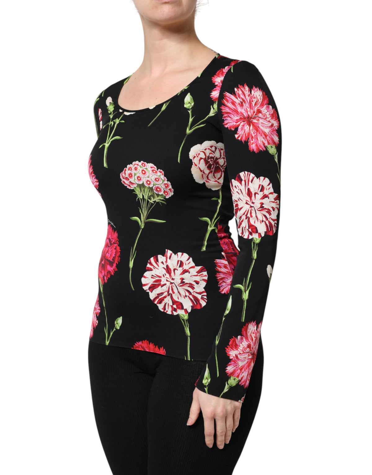 Dolce & Gabbana Black Floral Long Sleeve Women Blouse Top