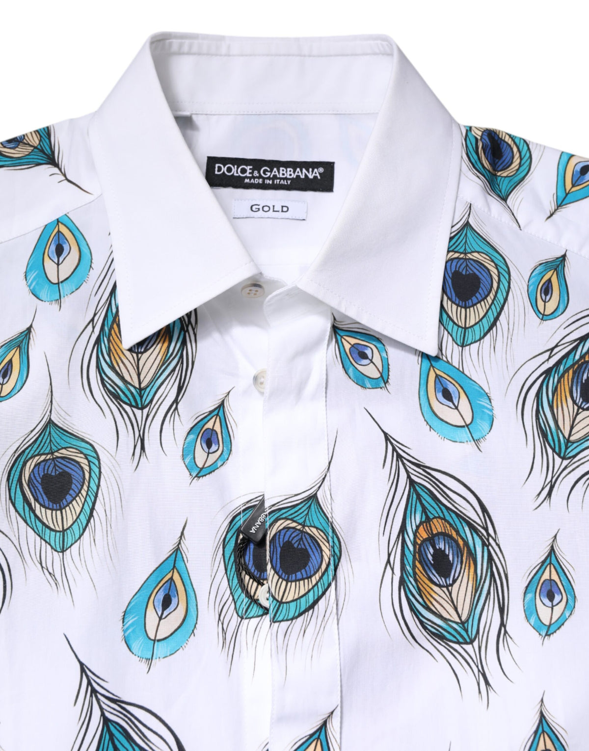 Dolce & Gabbana White Cotton Feather Print GOLD Dress Shirt