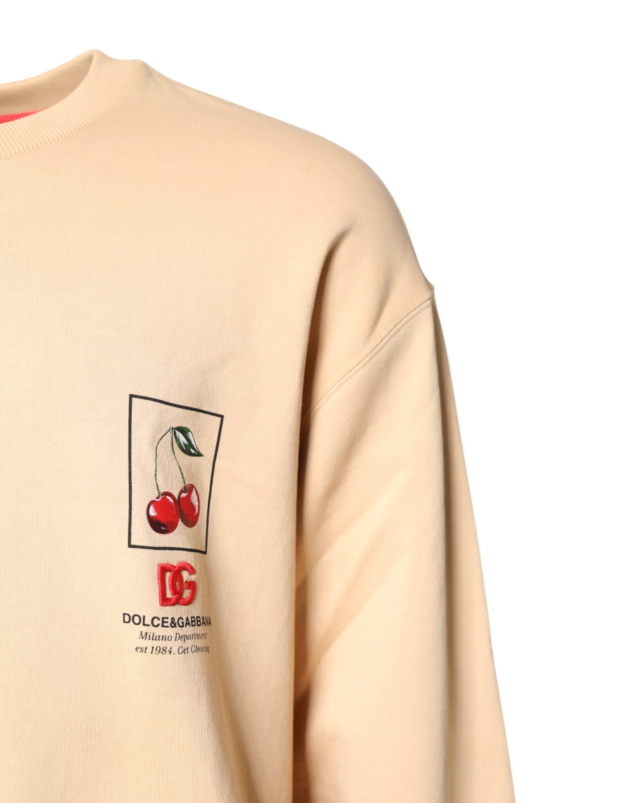 Dolce & Gabbana Beige Cherry Print Crew Neck Pullover Sweater Dolce & Gabbana