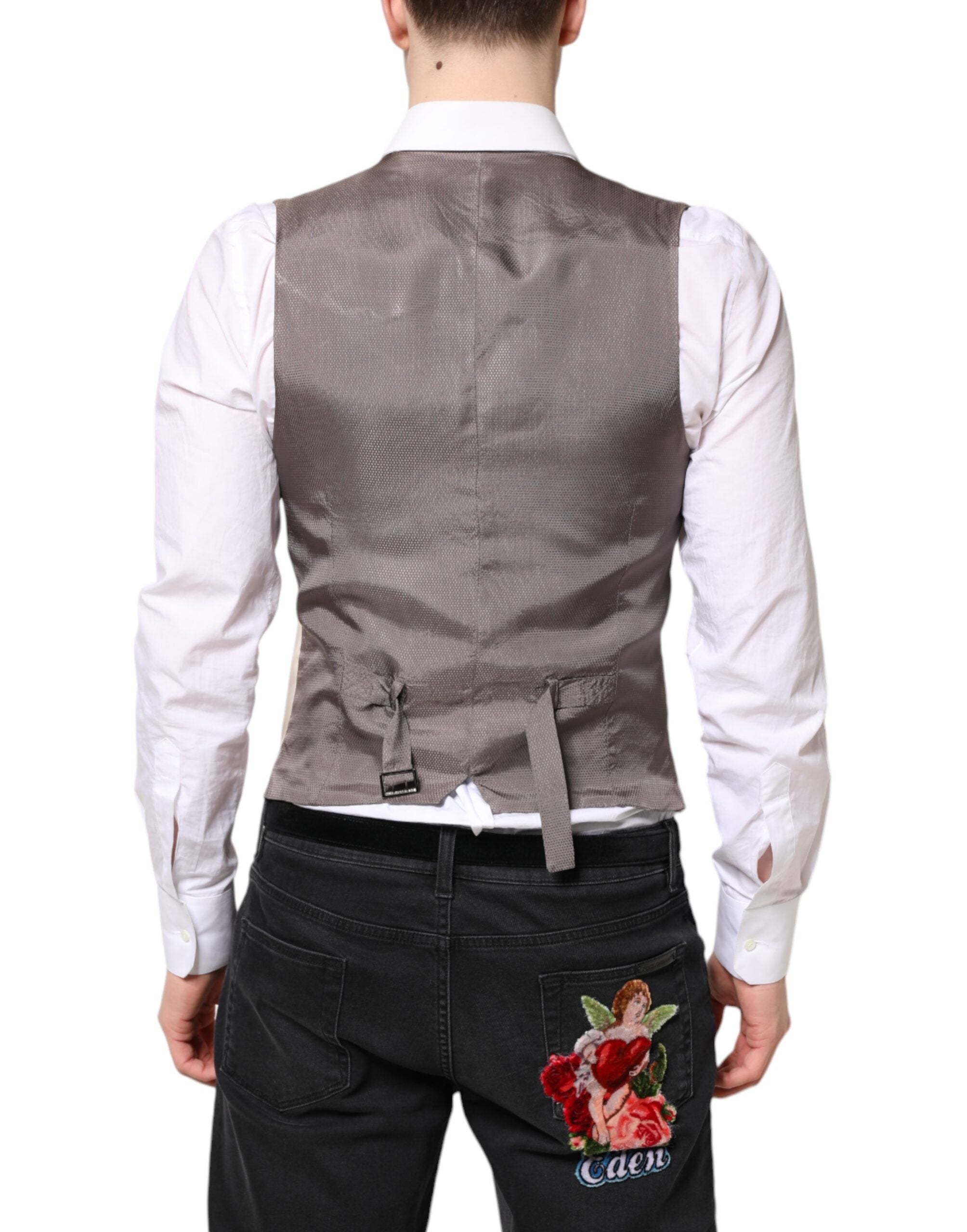 Dolce & Gabbana Beige Gray Dress Men Formal Waistcoat Vest Dolce & Gabbana