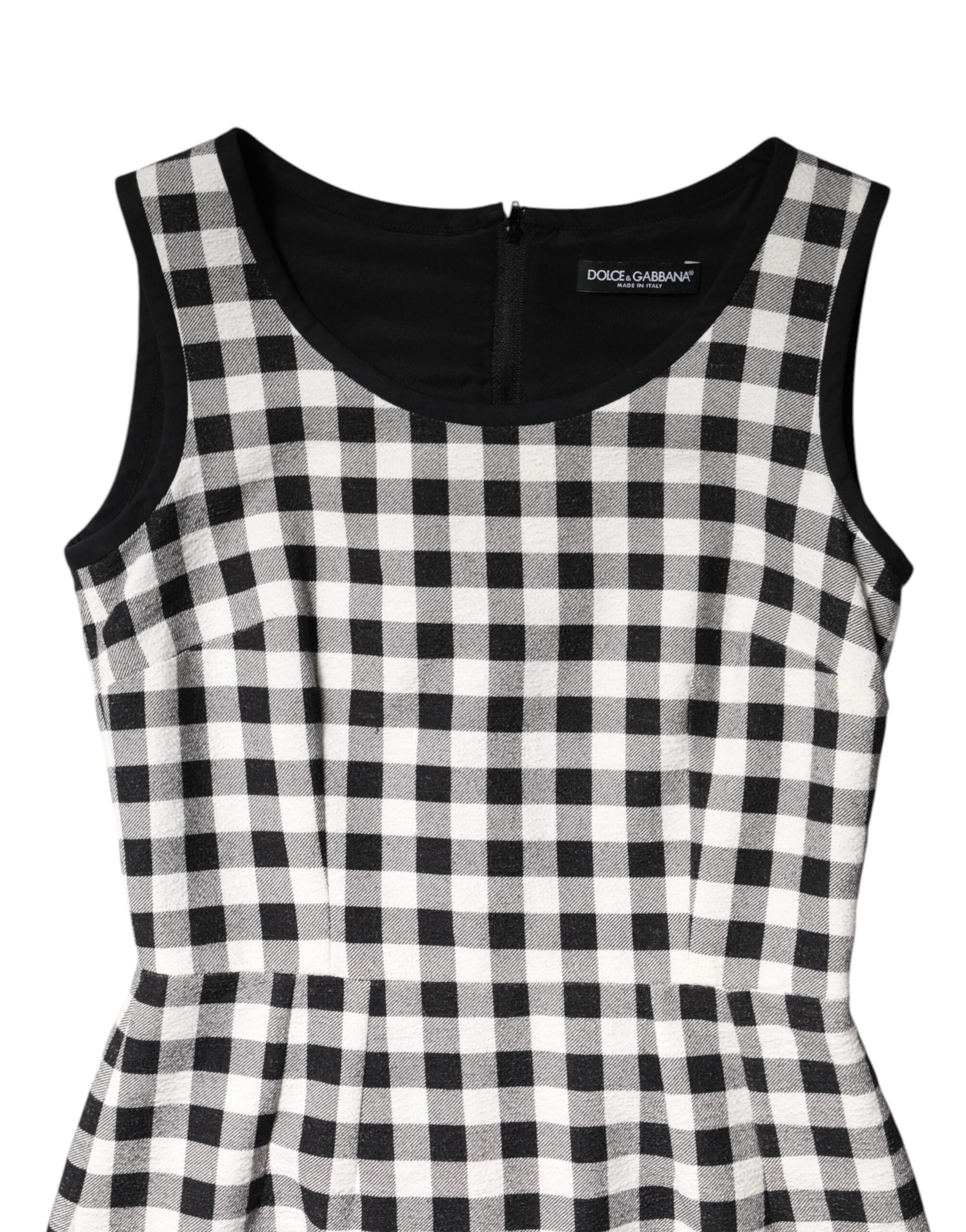 Dolce & Gabbana White Black Checkered Sleeveless Sheath Dress Dolce & Gabbana