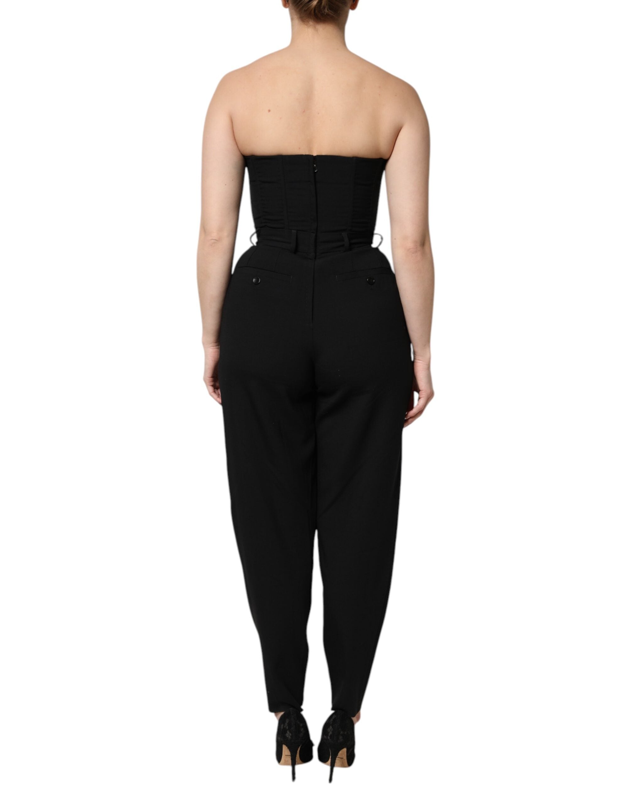 Dolce & Gabbana Black Wool Strapless Romper Jumpsuit Dress Dolce & Gabbana