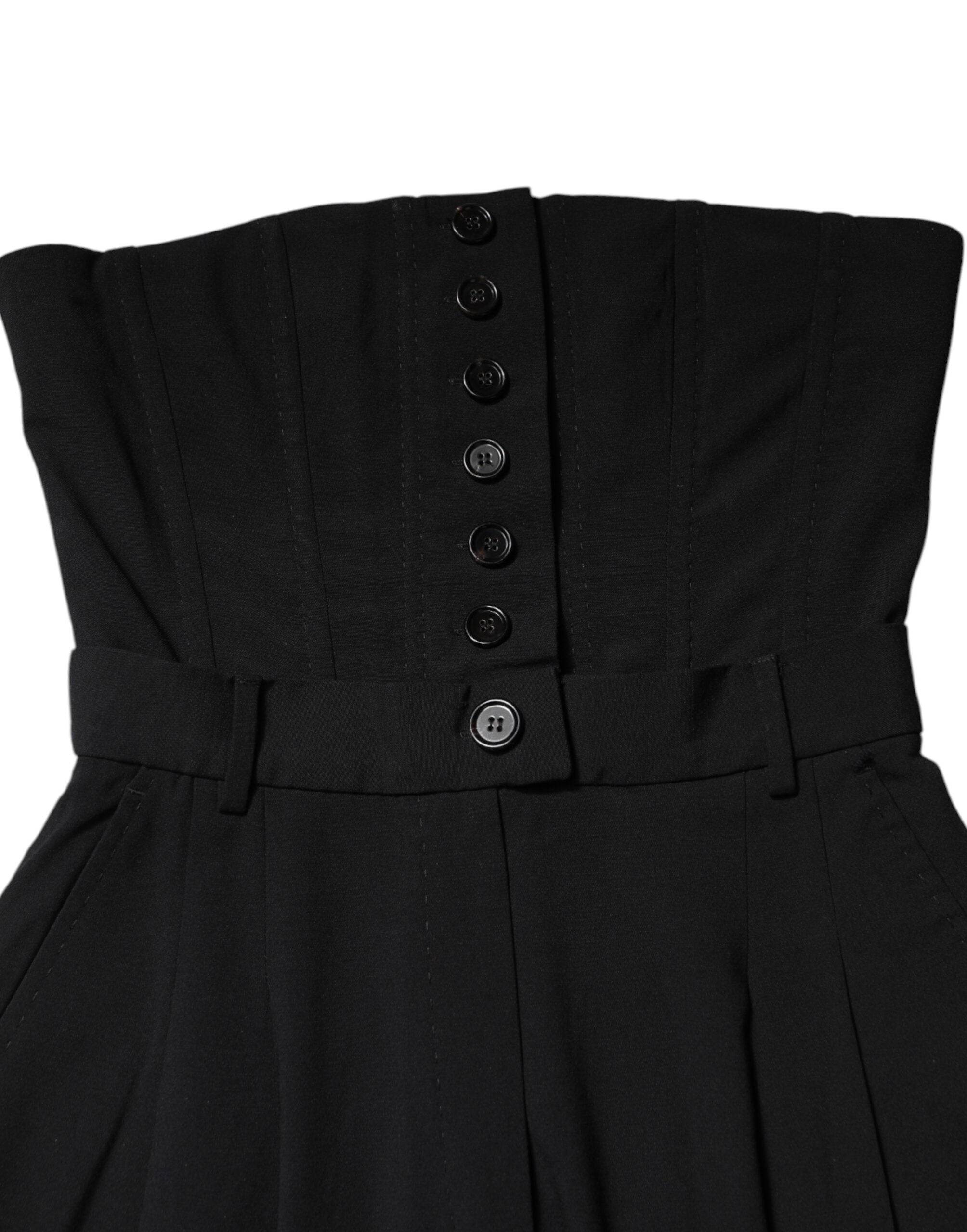 Dolce & Gabbana Black Wool Strapless Romper Jumpsuit Dress Dolce & Gabbana