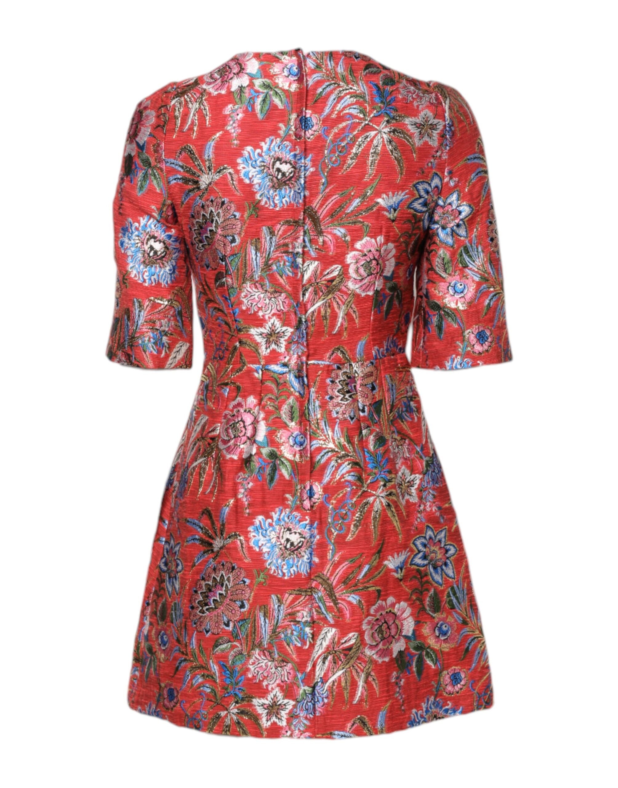 Dolce & Gabbana Red Floral Jacquard A-line Mini Dress Dolce & Gabbana