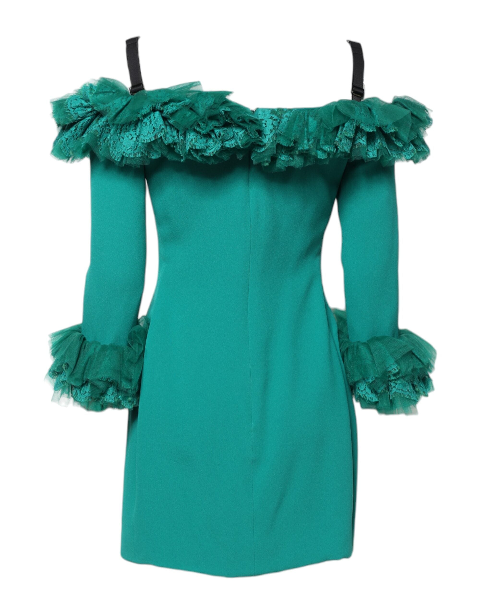 Dolce & Gabbana Green Lace Off Shoulder Sheath Mini Dress Dolce & Gabbana
