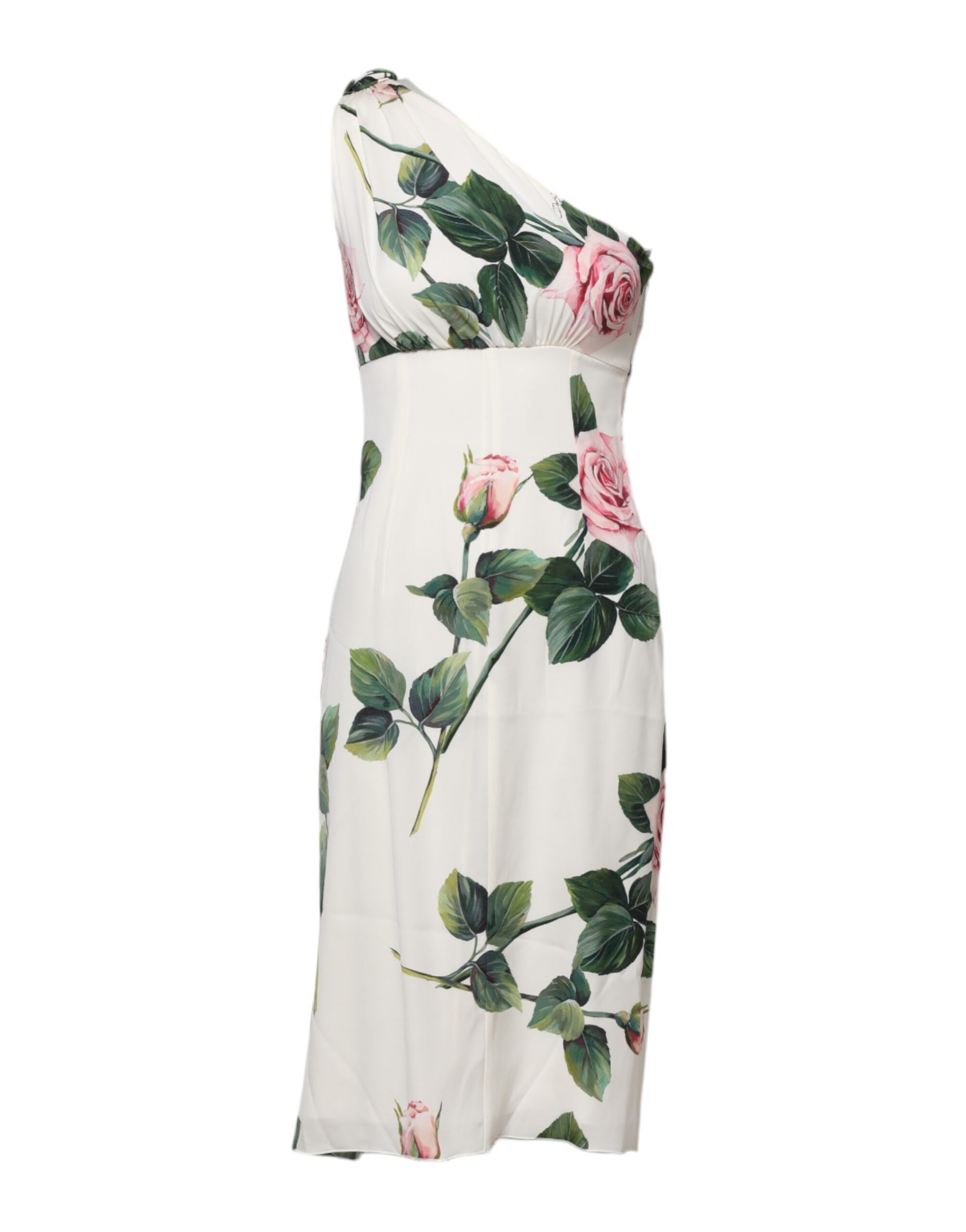 Dolce & Gabbana White Floral One Shoulder Sheath Midi Dress Dolce & Gabbana
