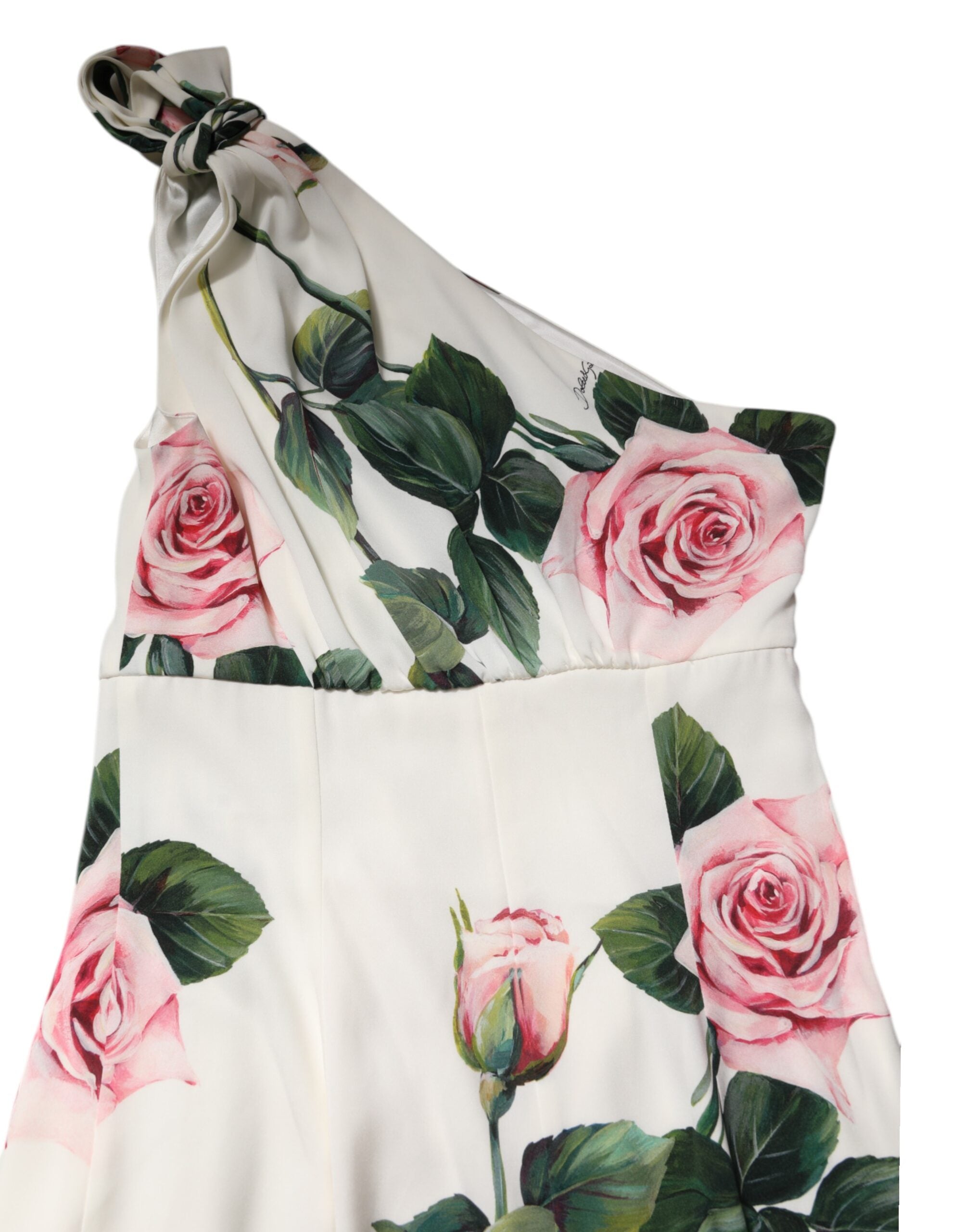Dolce & Gabbana White Floral One Shoulder Sheath Midi Dress Dolce & Gabbana