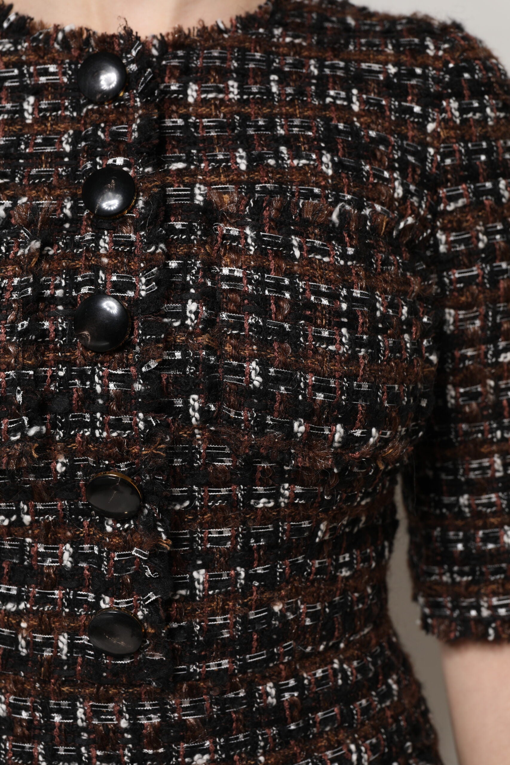 Dolce & Gabbana Brown Tweed Short Sleeves A-line Mini Dress Dolce & Gabbana