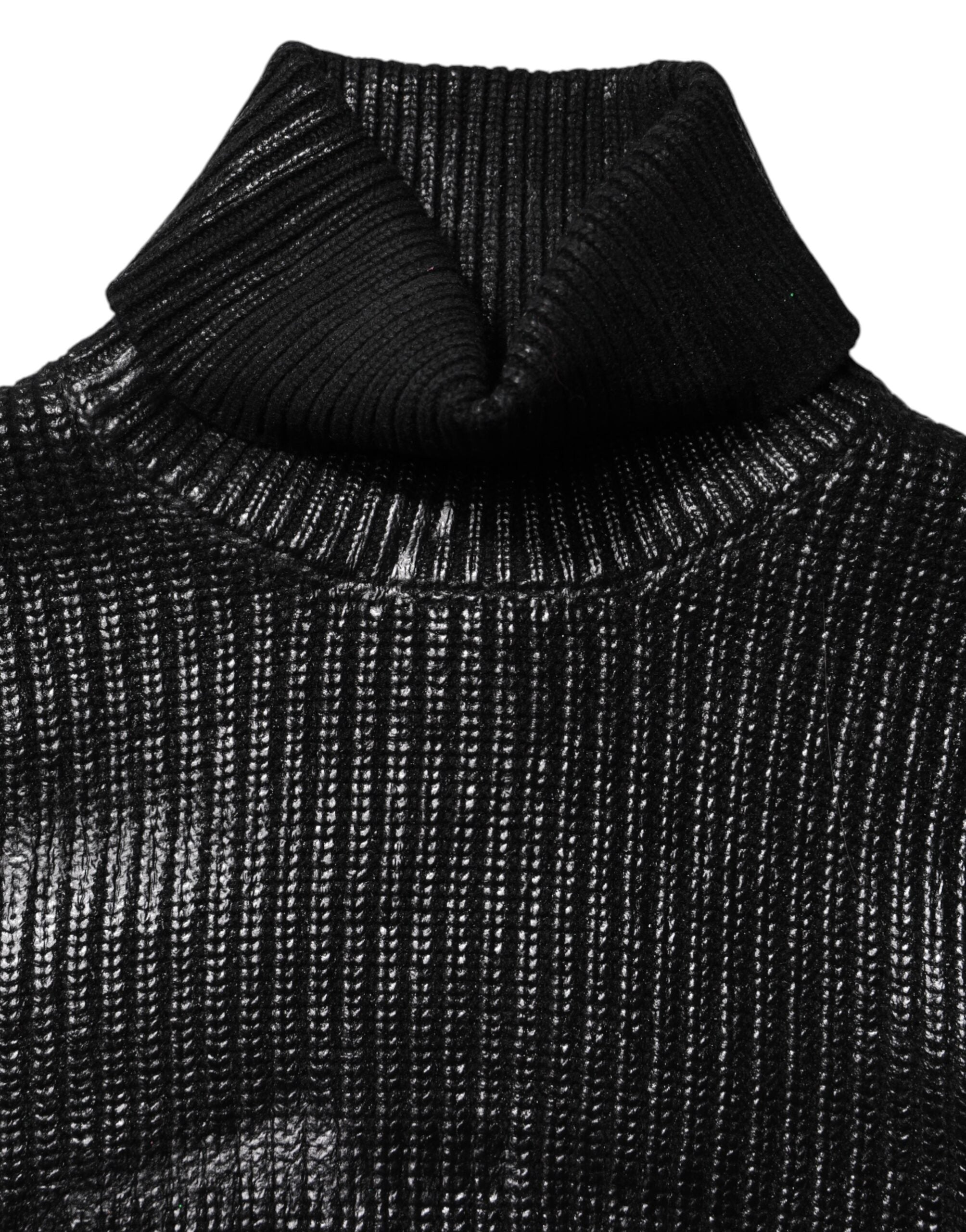 Dolce & Gabbana Black Wool Long Sleeve Turtleneck Cropped Top Dolce & Gabbana
