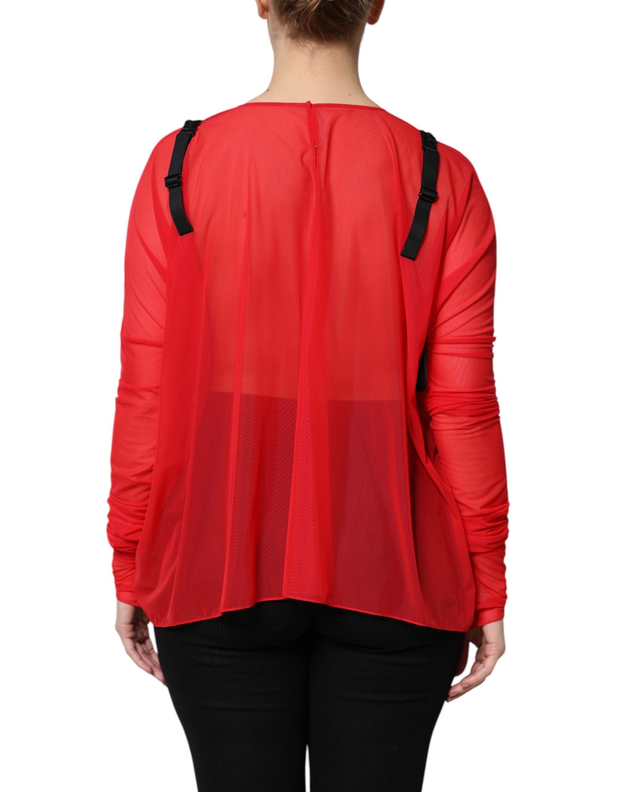 Dolce & Gabbana Red Black Bustier Detailing Long Sleeves Top Dolce & Gabbana